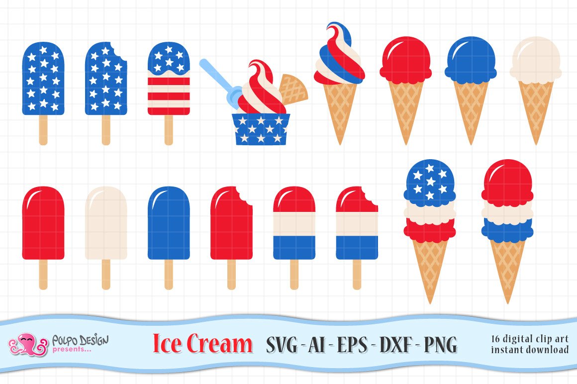 4th of July Ice Cream SVG, Eps, Dxf, Ai and Png