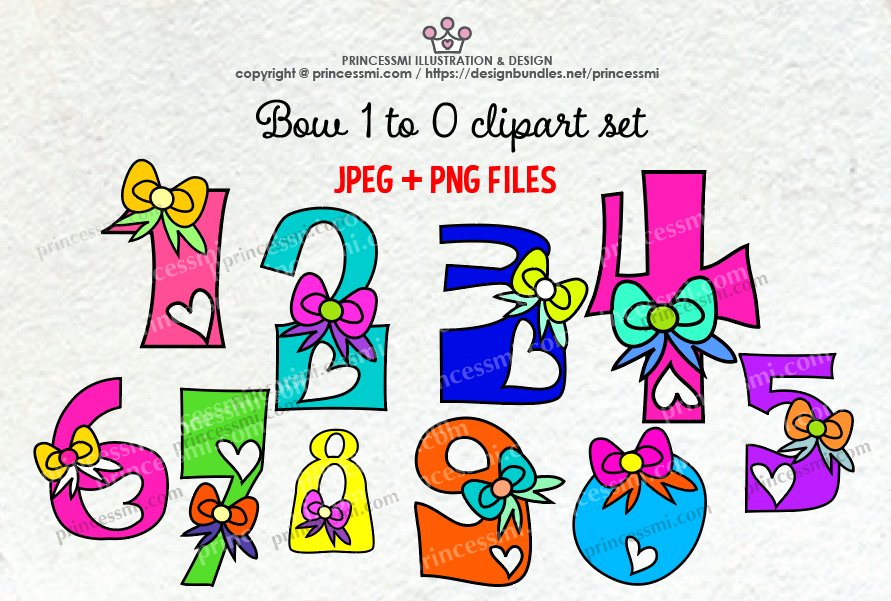 Download Bow And Love Hearts Number Set 1 To Zero Number Clipart Set 53100 Elements Design Bundles