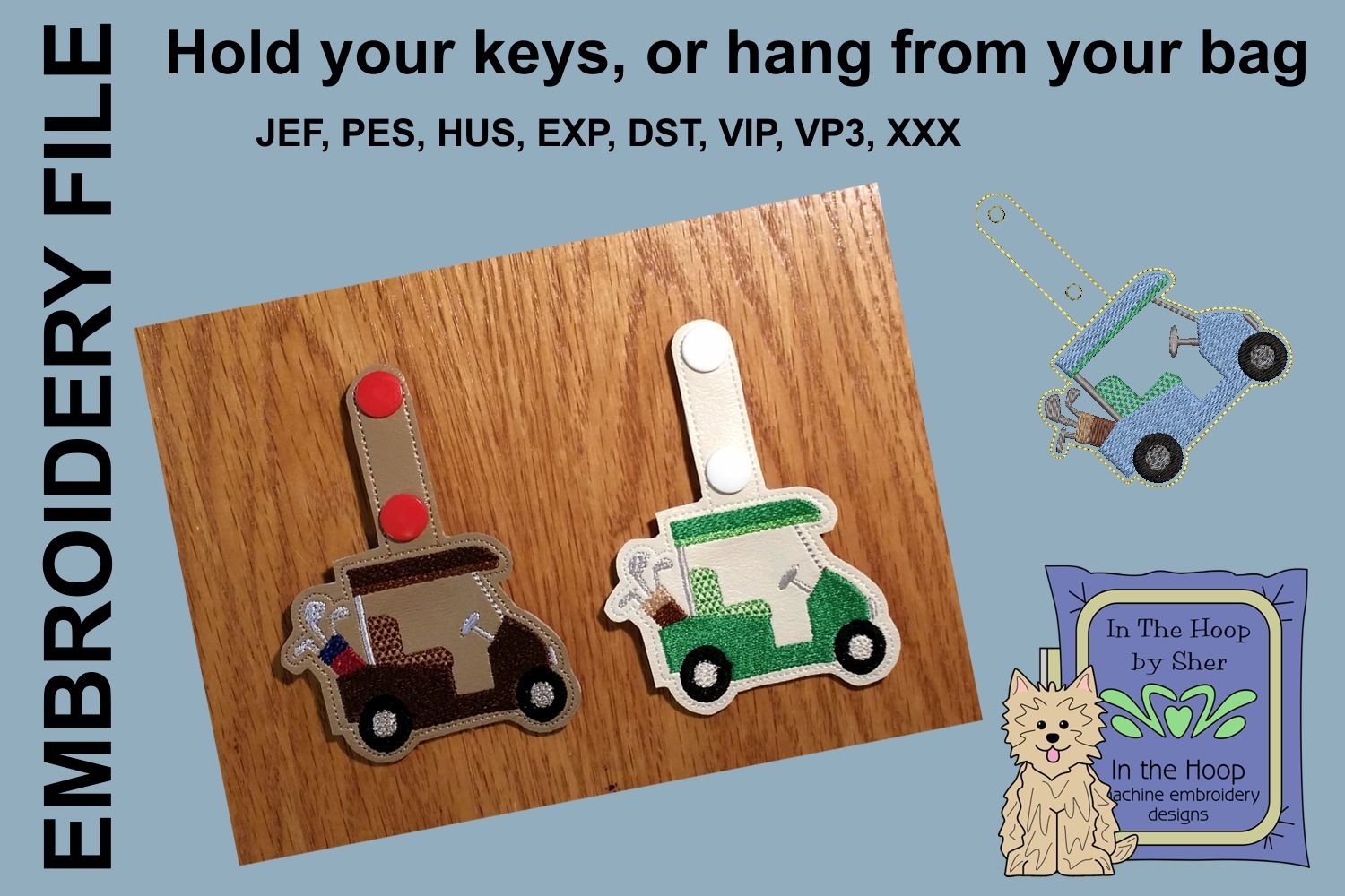 ITH Golf Cart Key Fob - Embroidery Design (126001) | Embroidery Designs |  Design Bundles