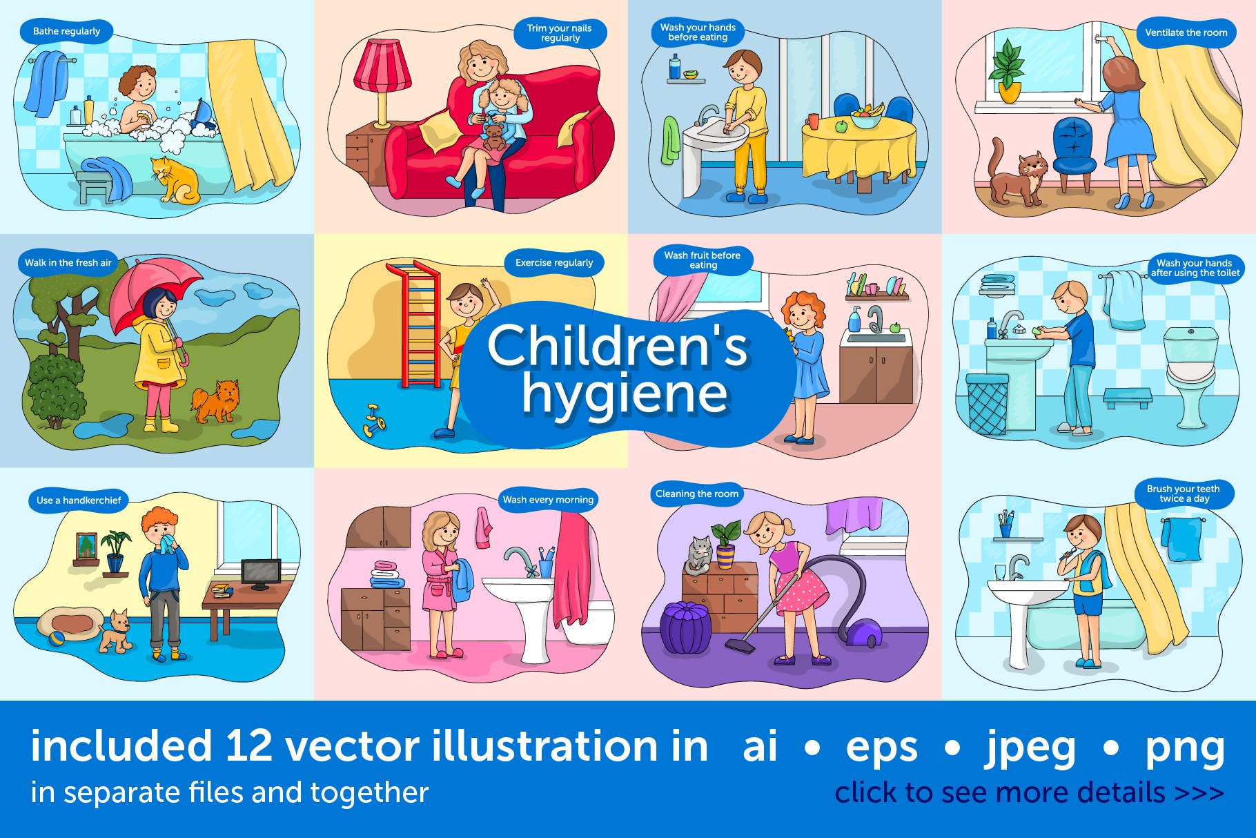 Baby hygiene vector illustration set (572220) Illustrations Design