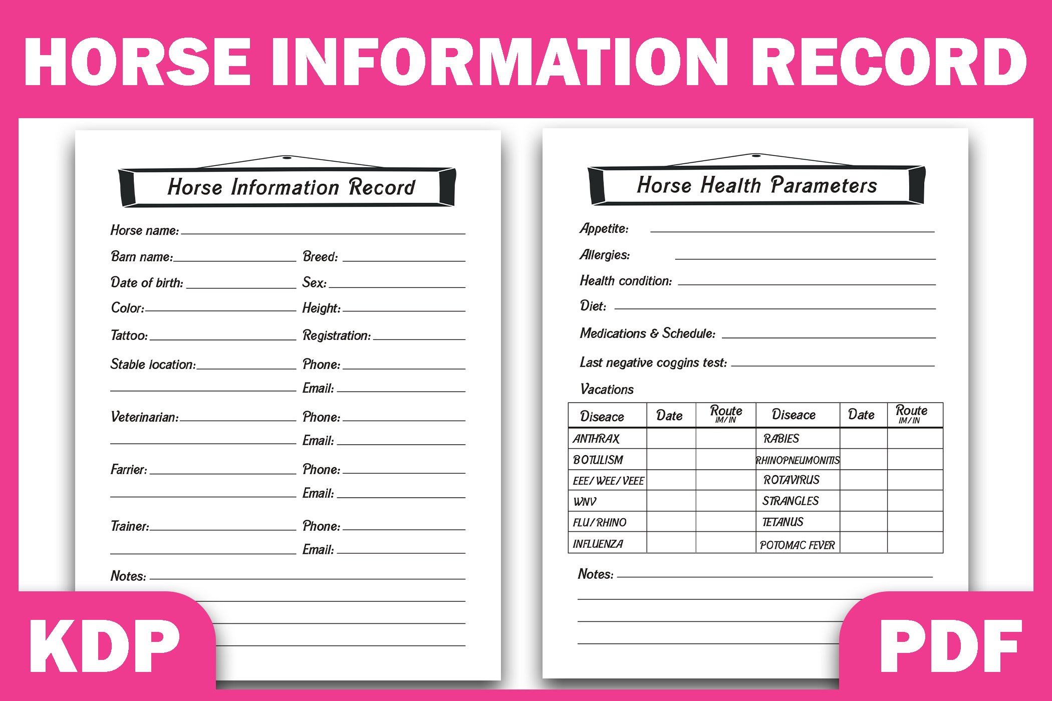 Horse Health Care Journal & Activities Record KDP Template (921799