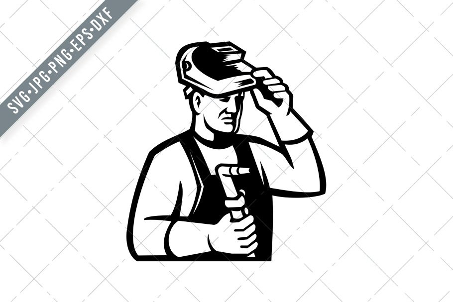 Welder Welding With Welding Torch Black and White SVG (670213