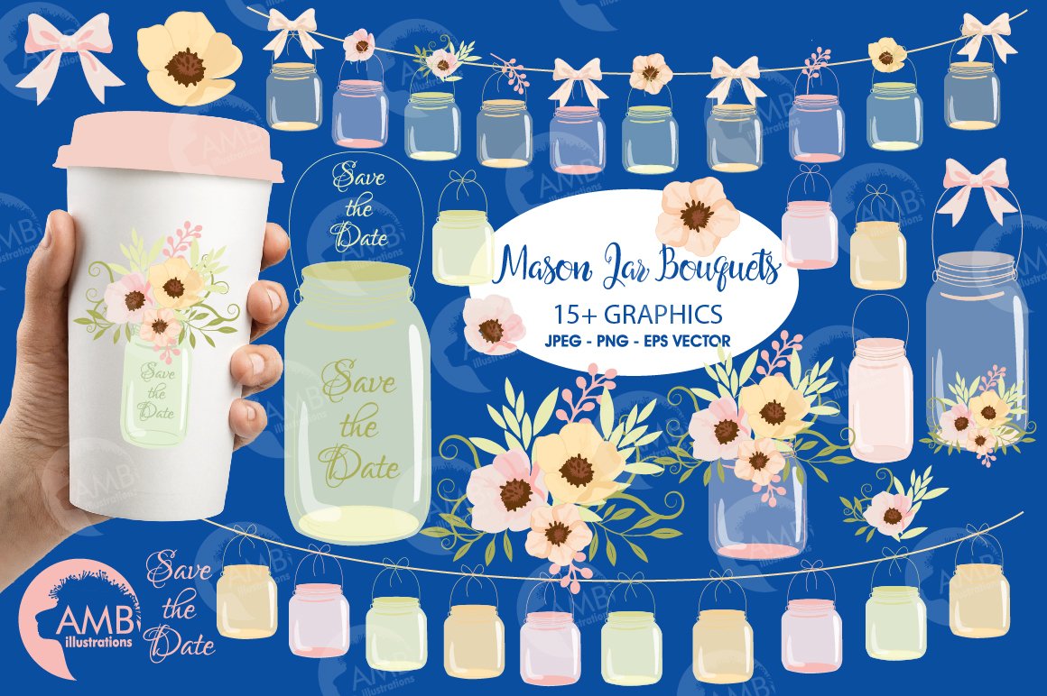 Mason Jar Wedding clipart, graphics, illustrations AMB1031 (53873