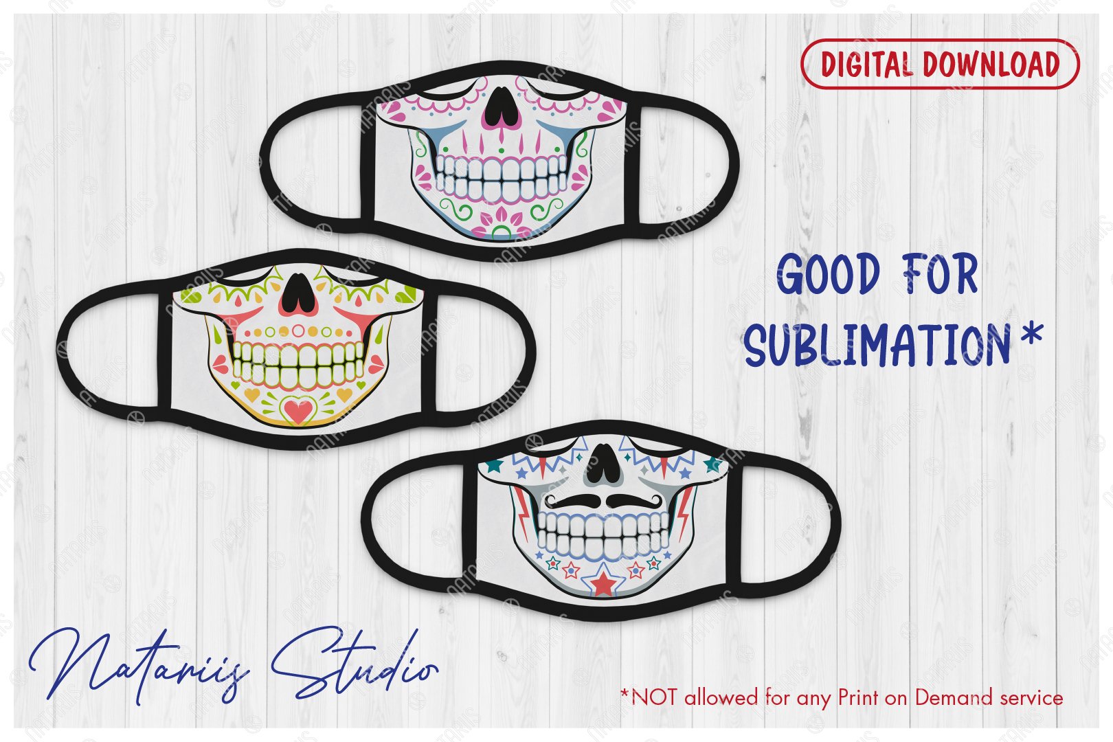 Download Svg Bundle 3 Funny Sugar Skulls Designs For Face Mask 817693 Sublimation Design Bundles