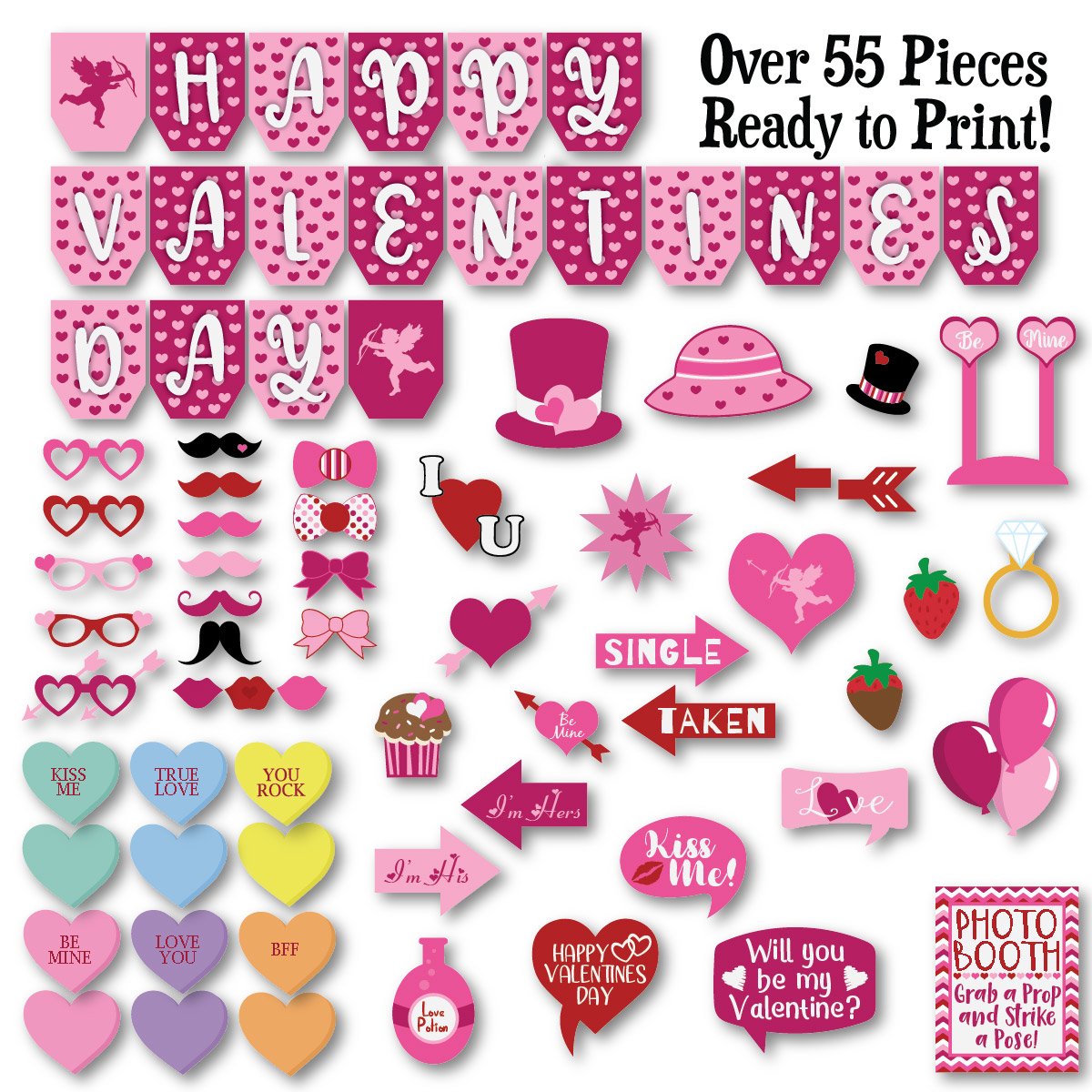 Valentines Day Photo Booth Props - SVG Cut File - DXF - EPS (58501 ...