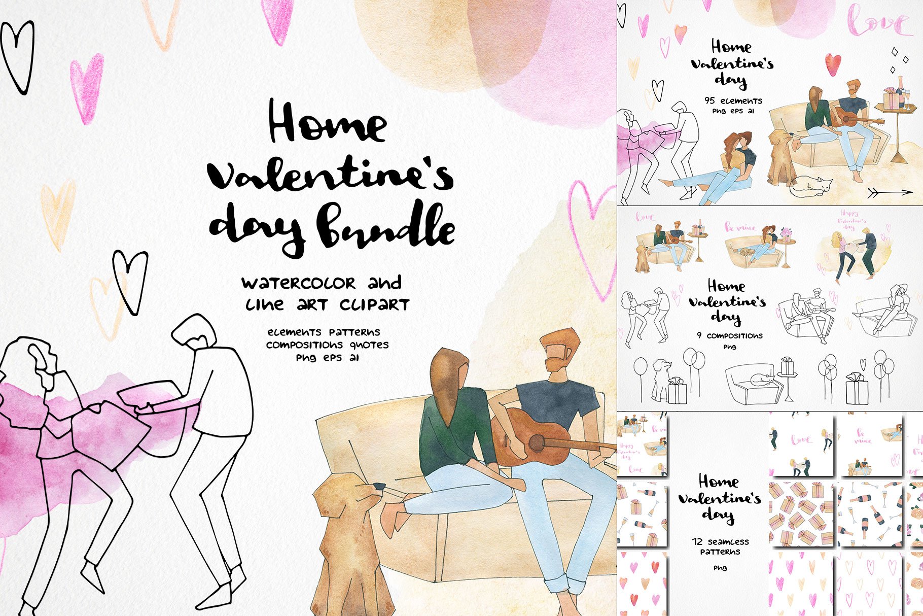 Download Valentines Day Clipart Watercolor Couple Png Love Quotes 1132446 Patterns Design Bundles