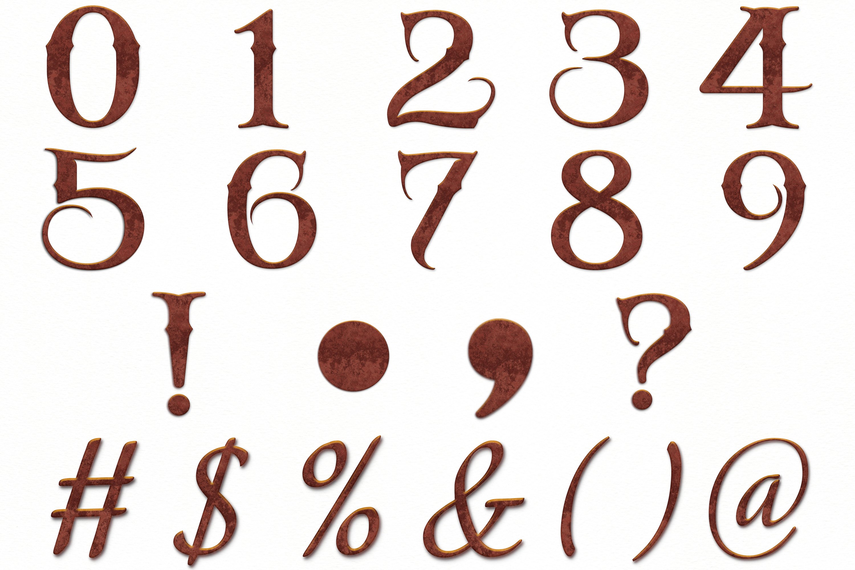 Old English Alphabet \u0026 Numbers Old Copper lettering Clipart, image size:3000x2000