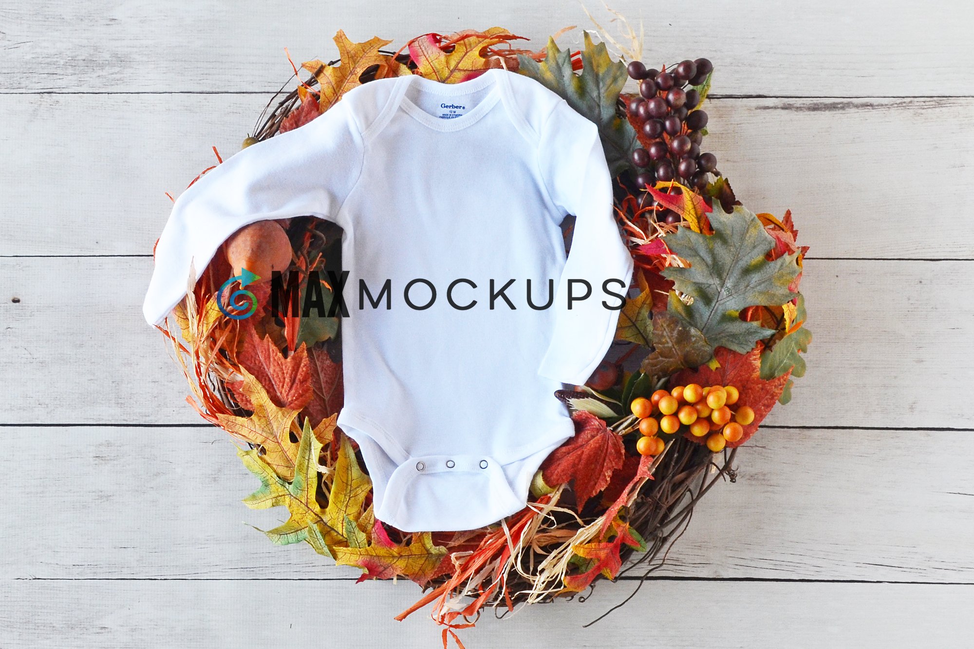 Baby Bodysuit Mockup Fall Halloween Wreath Flatlay Stock 926701 Clothing Design Bundles