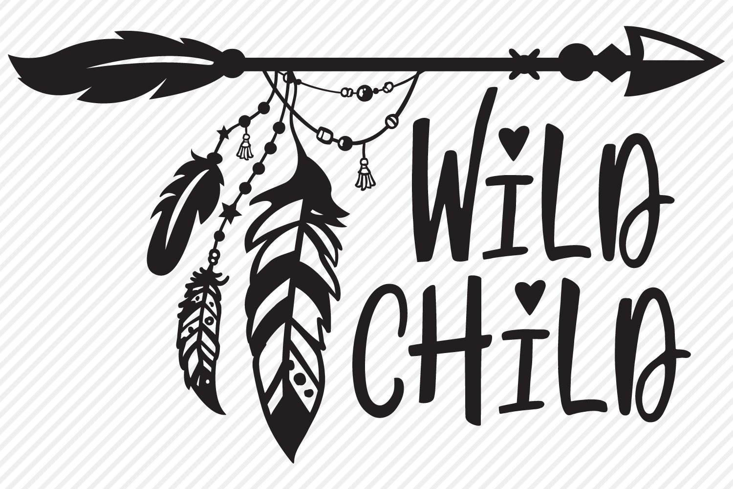 Wild Child SVG, Cut File, Tribal Arrow, Hippie Feathers (564055) | Cut