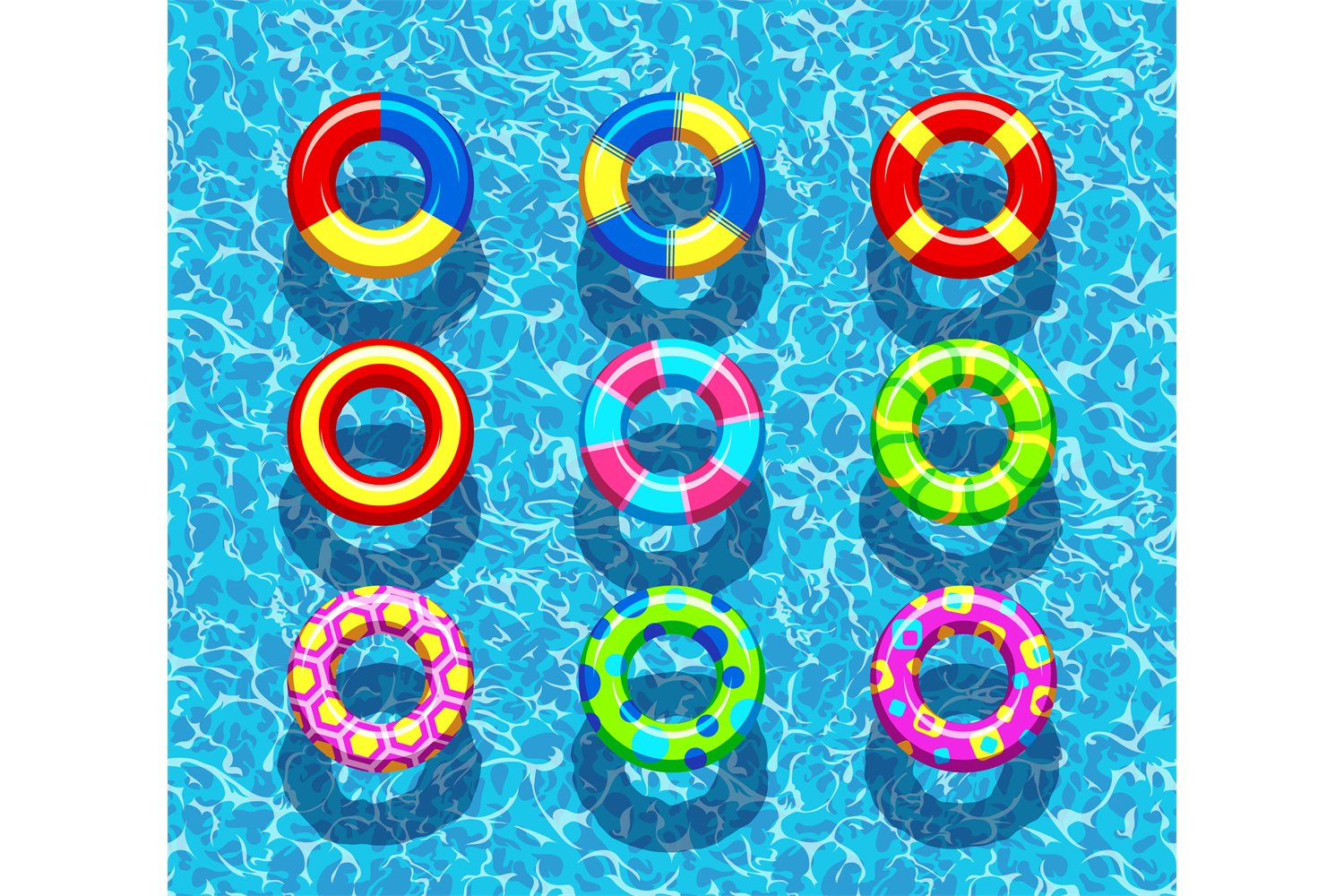 Pool rings on blue water background (766436) | Illustrations | Design ...