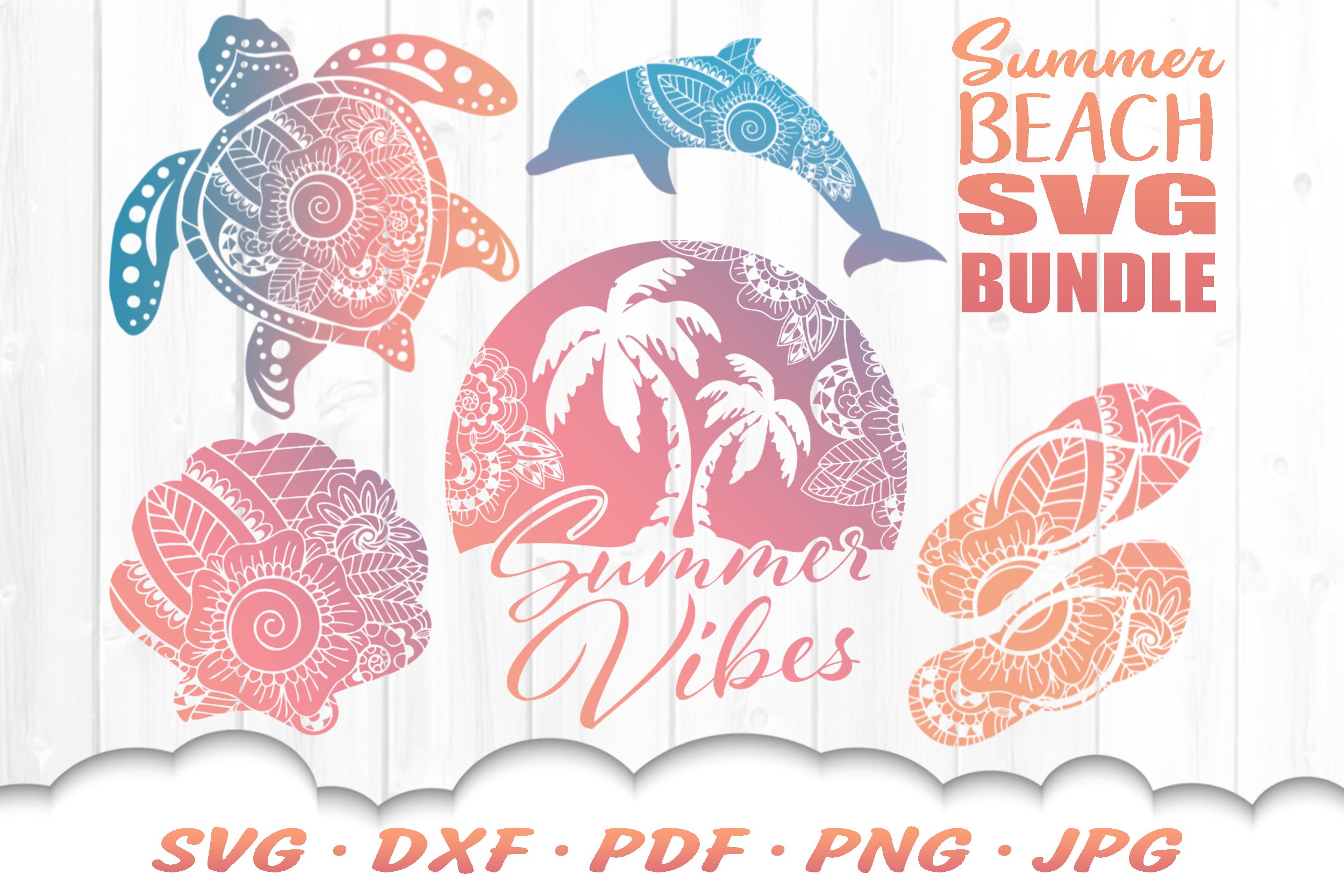 Floral Zentangle Beach SVG DXF Cut Files Bundle (981061) | Cut Files