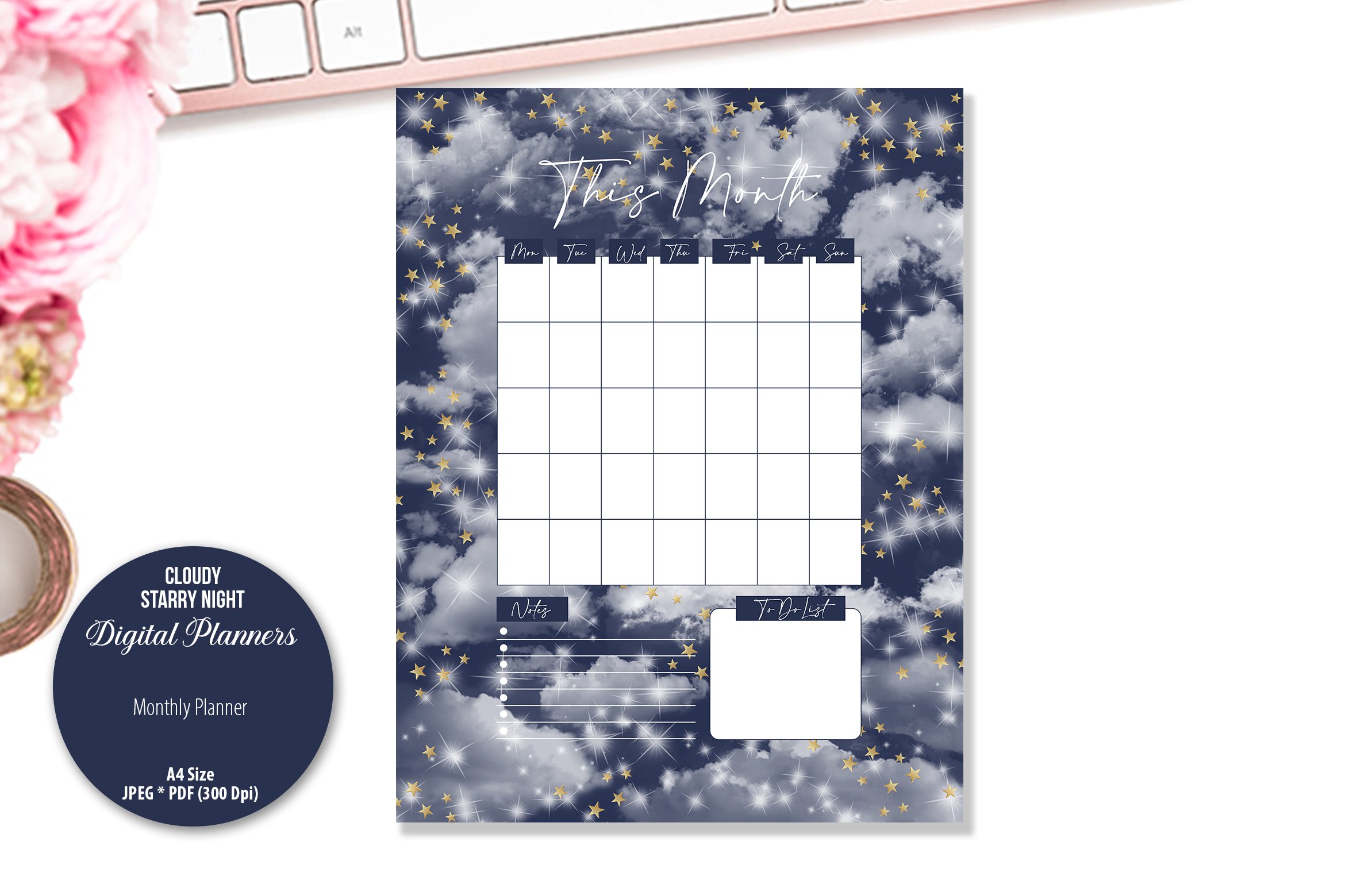 Cloudy Starry Night Digital Planner
