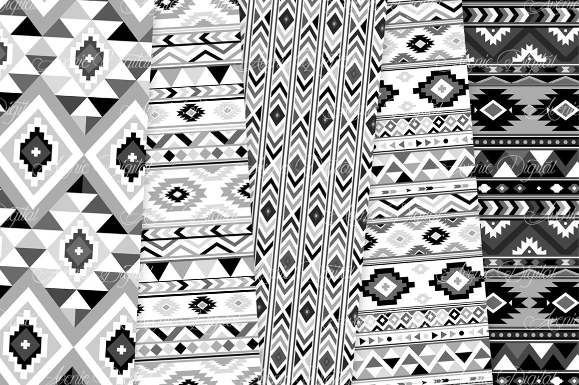 Black and White Boho Seamless Pattern (29092) Backgrounds Design Bundles