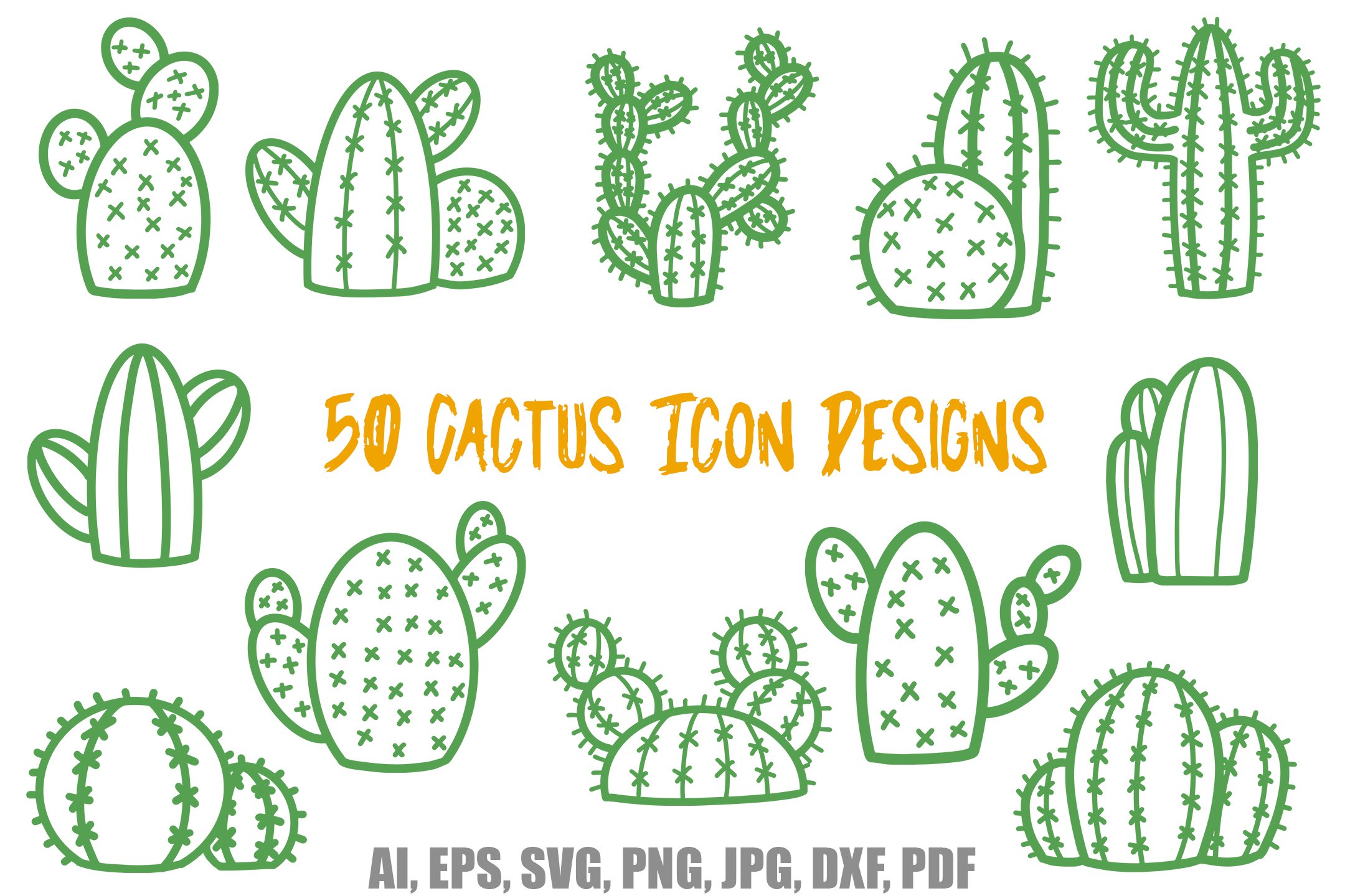 50 Cactus Icon Logo SVG Design Illustration Sticker Ideas