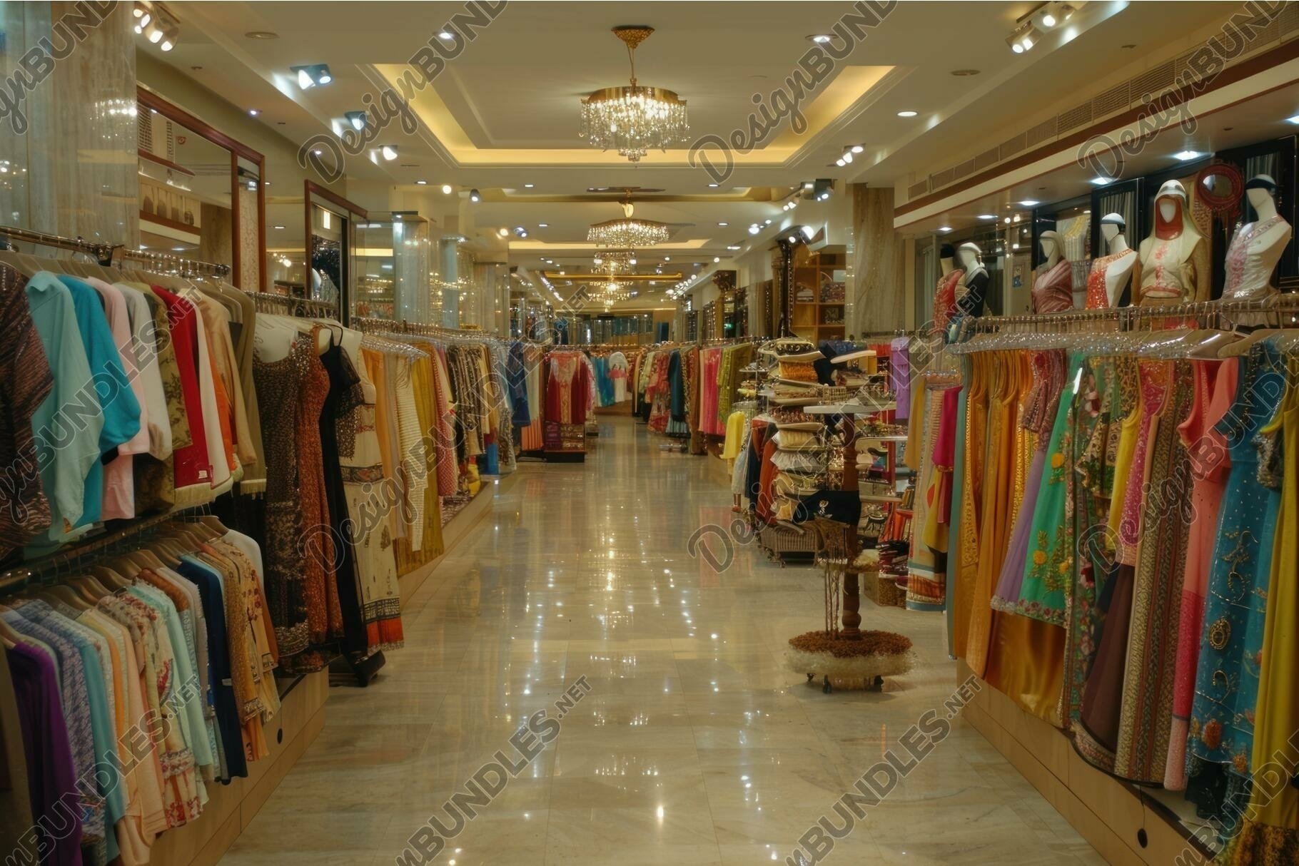 Elegant clothing store interior with diverse apparel
