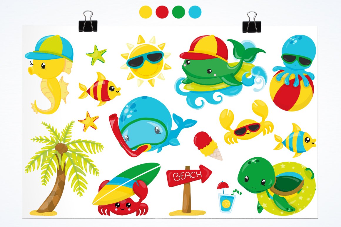 Summer beach Animals Graphics and illustrations, vecto