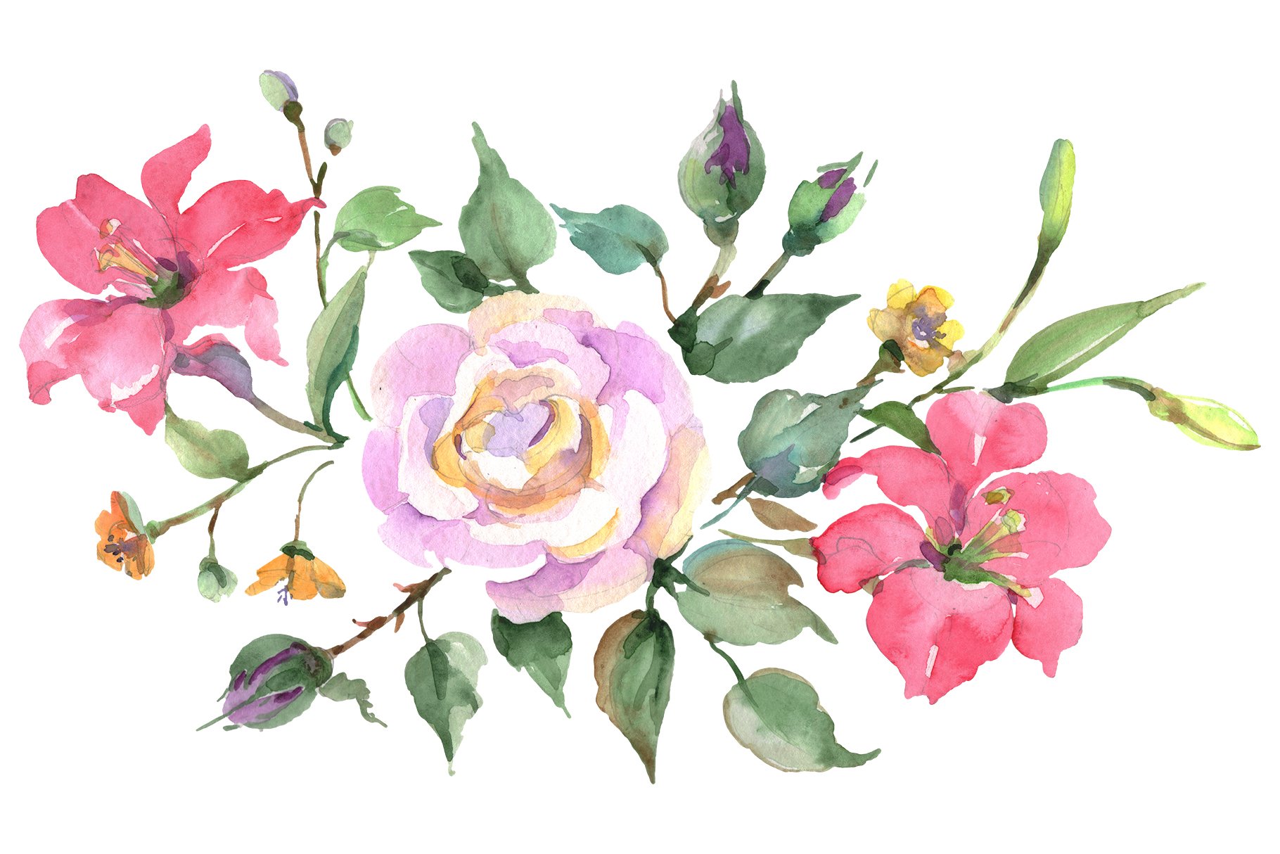 Bouquet with pink rose Watercolor png (240948) | Illustrations | Design Bundles