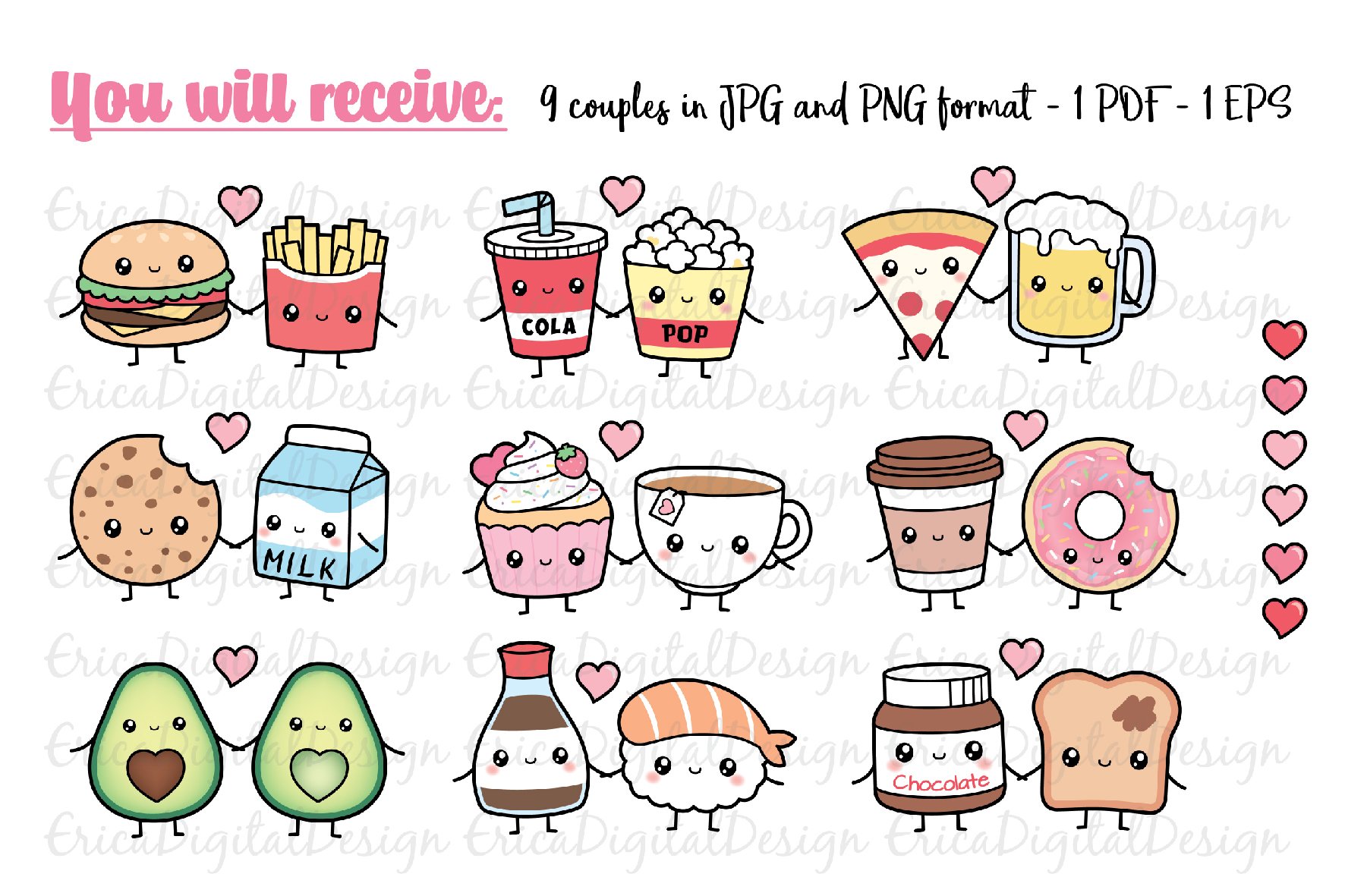 perfect match clipart set kawaii food best friend love 520206