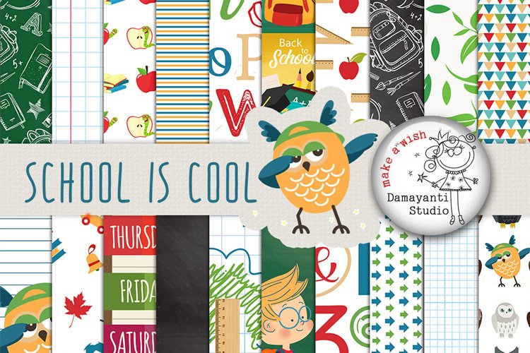 Back To School digital paper pack watercolor school exam test college fall fashion girl plaid planner girl notebook bagel coffee backpack