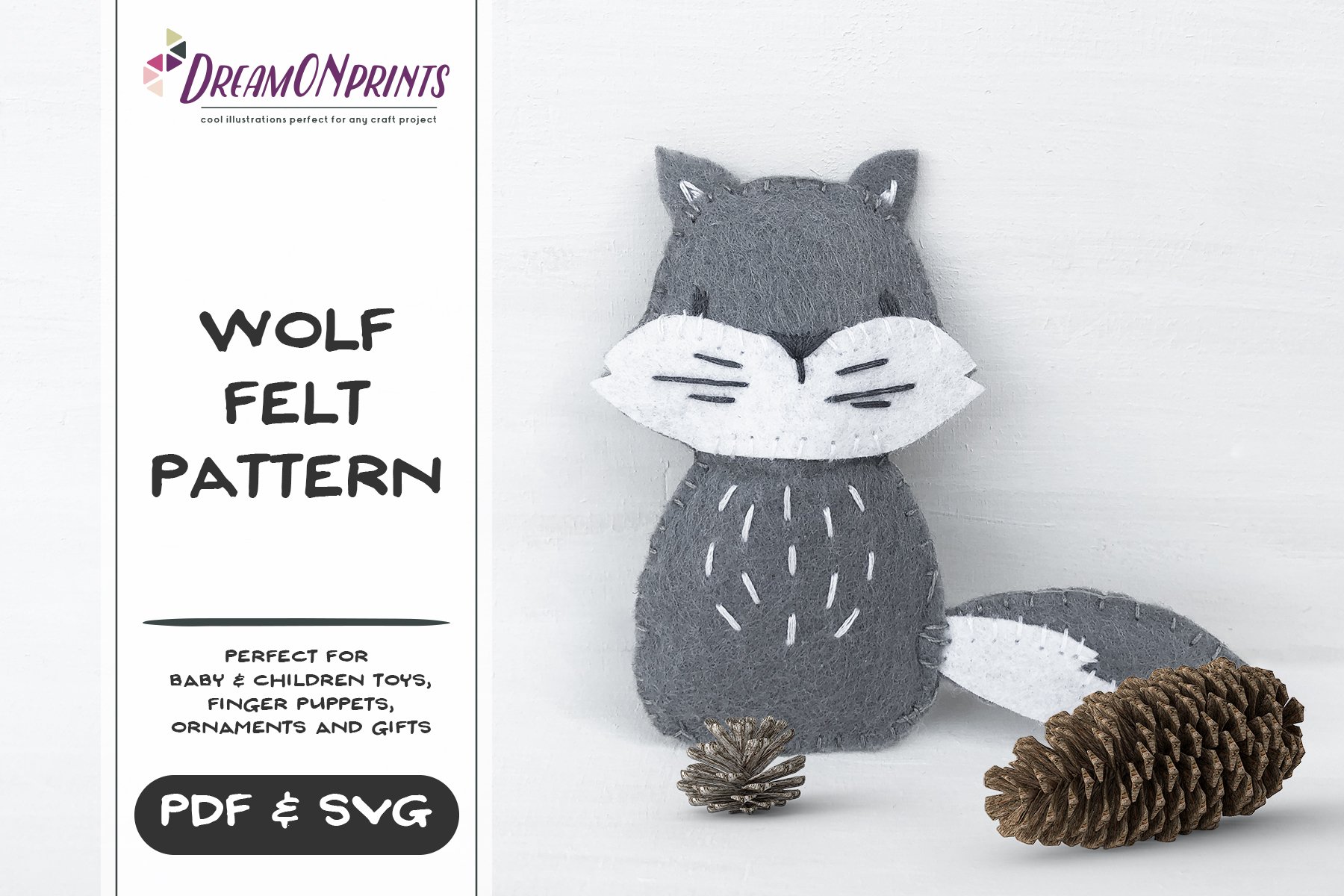 Wolf Sewing Pattern Mini Felt Animals PDF Pattern 586905 Fabric Wolf sewing pattern