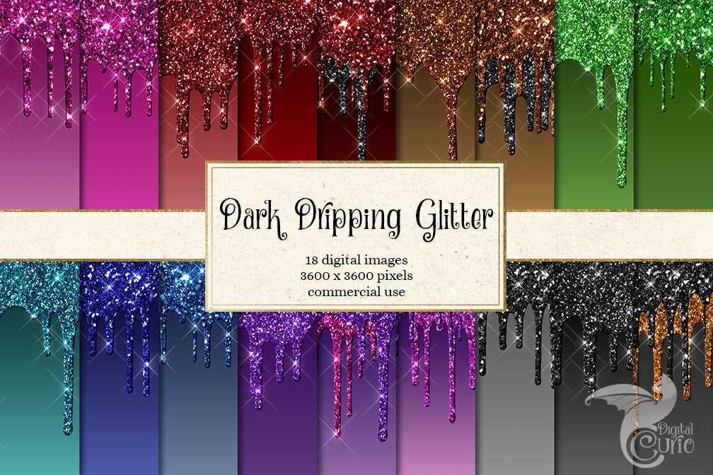 Dark Dripping Glitter Digital Paper (136272) | Textures | Design Bundles
