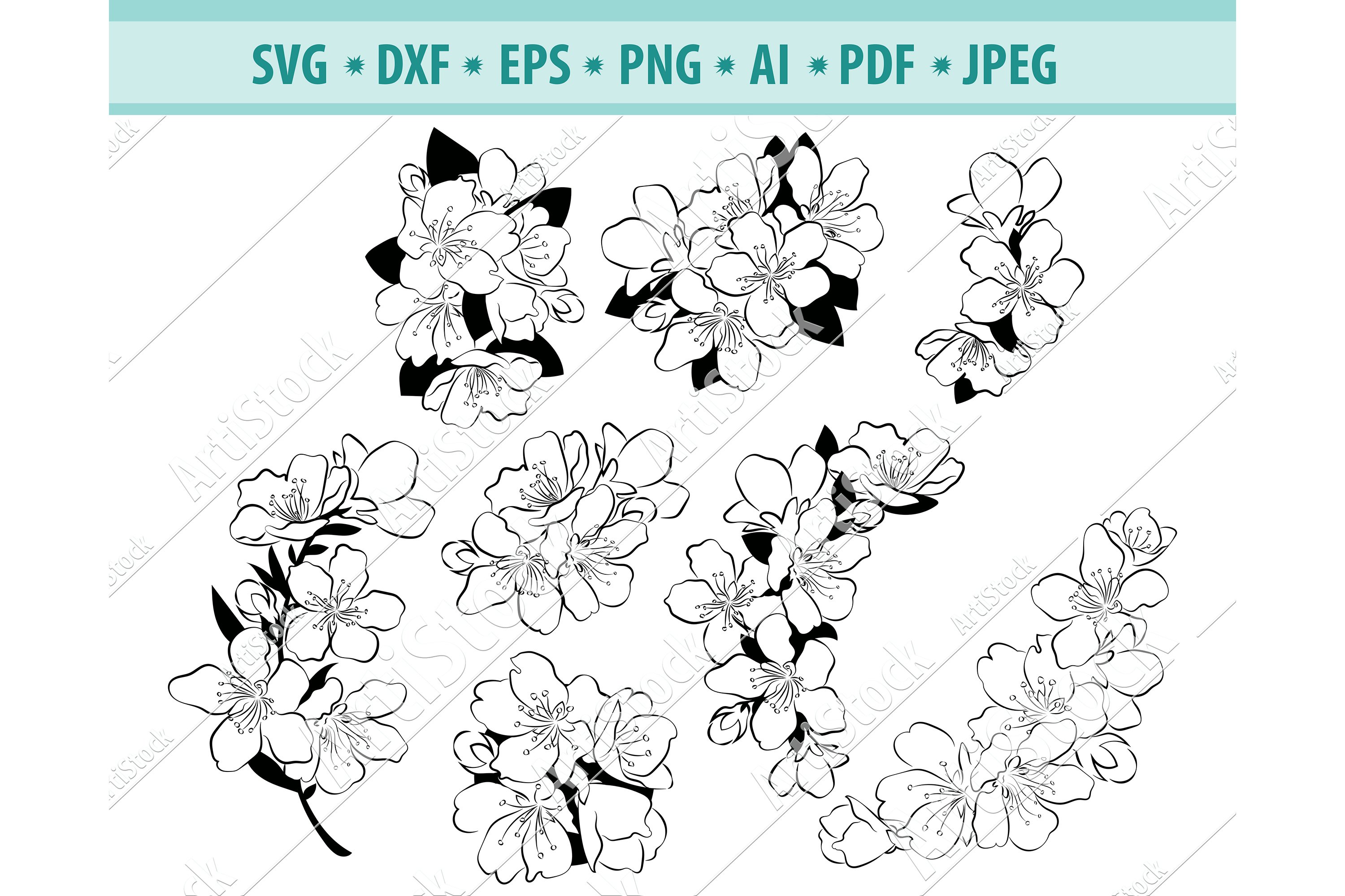 Cherry blossom SVG, Sakura flowers Svg, Spring Dxf, Png, Eps (419014