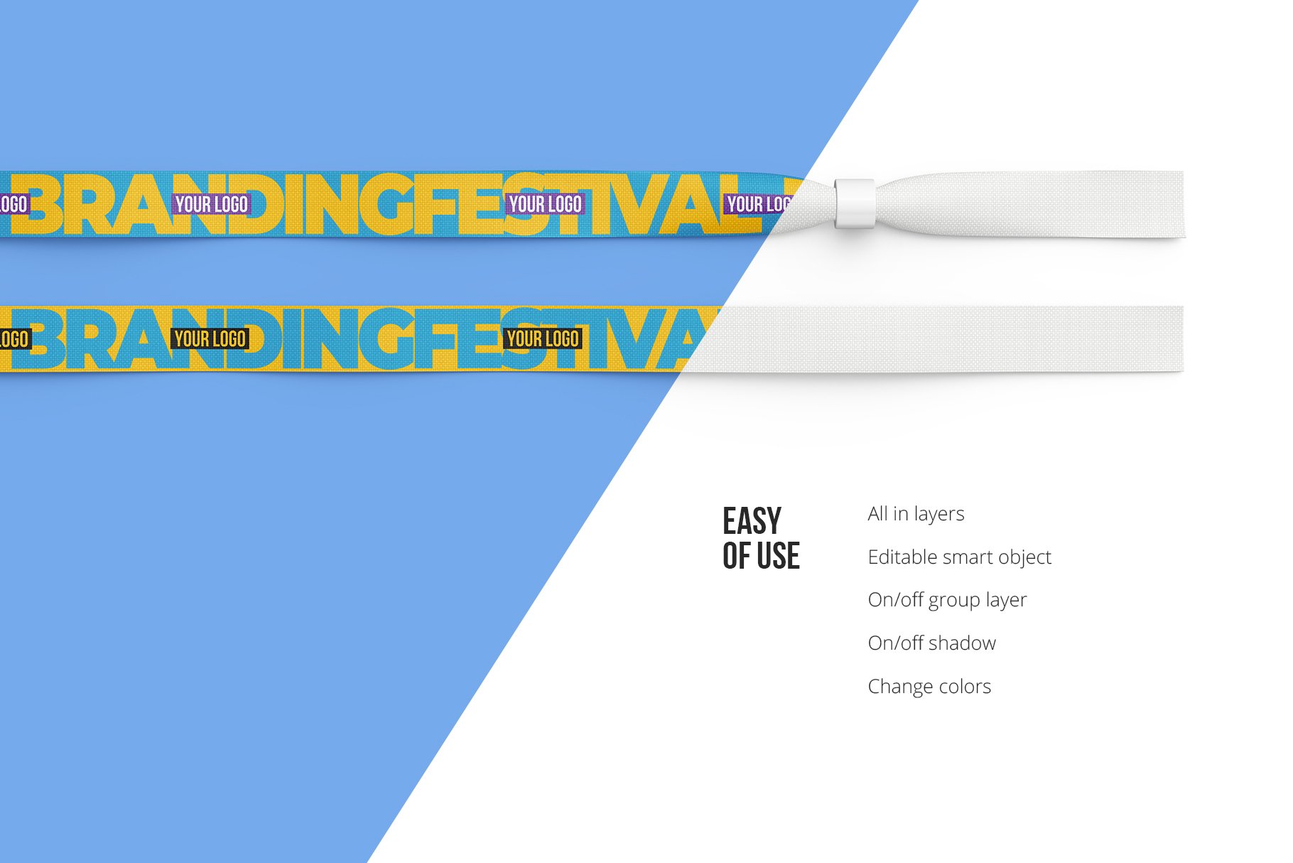 Fabric Wristband Mockup 350x15mm. 3 PSD (571627) | Branding | Design