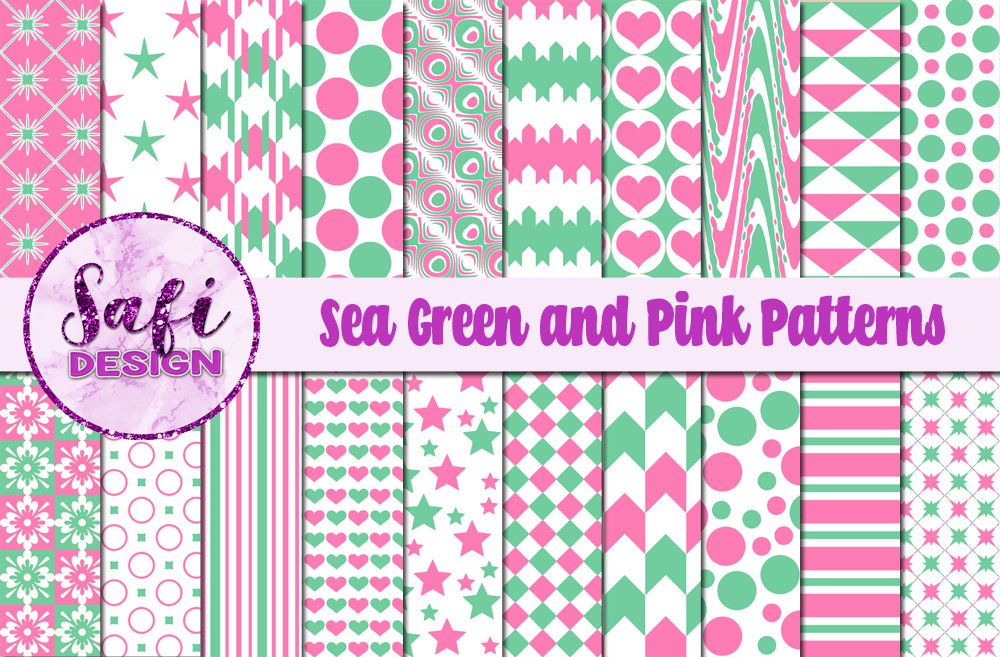 Sea Green and Pink Patterns (422850) Patterns Design Bundles