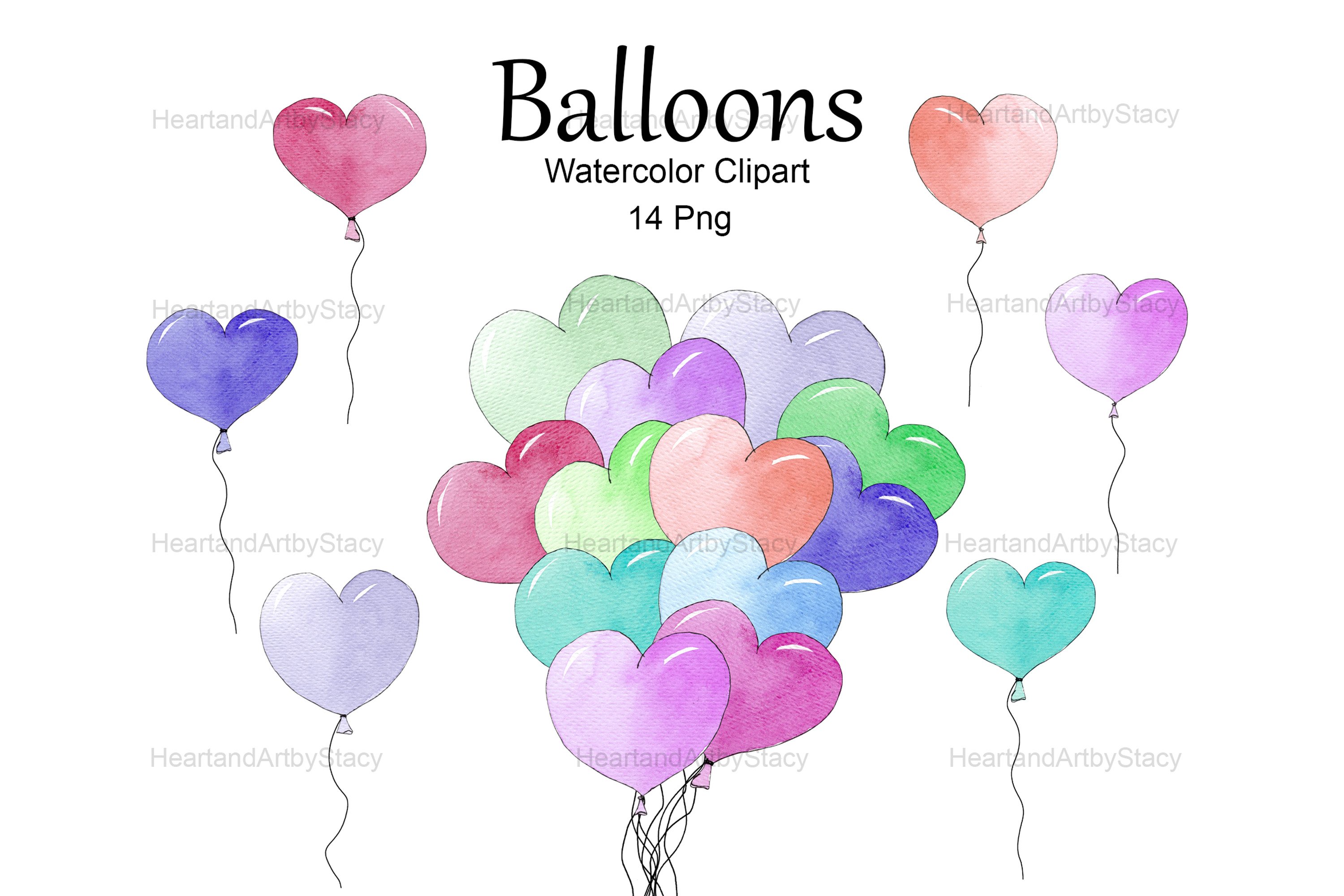 Heart Balloons Watercolor Clipart Png (1195353) | Illustrations ...