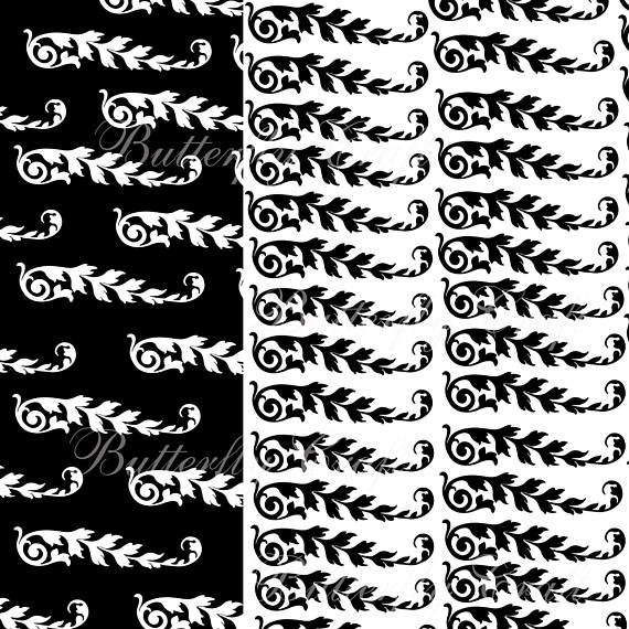 Damask Digital Paper, Black and White Damask Digital (91441 ...