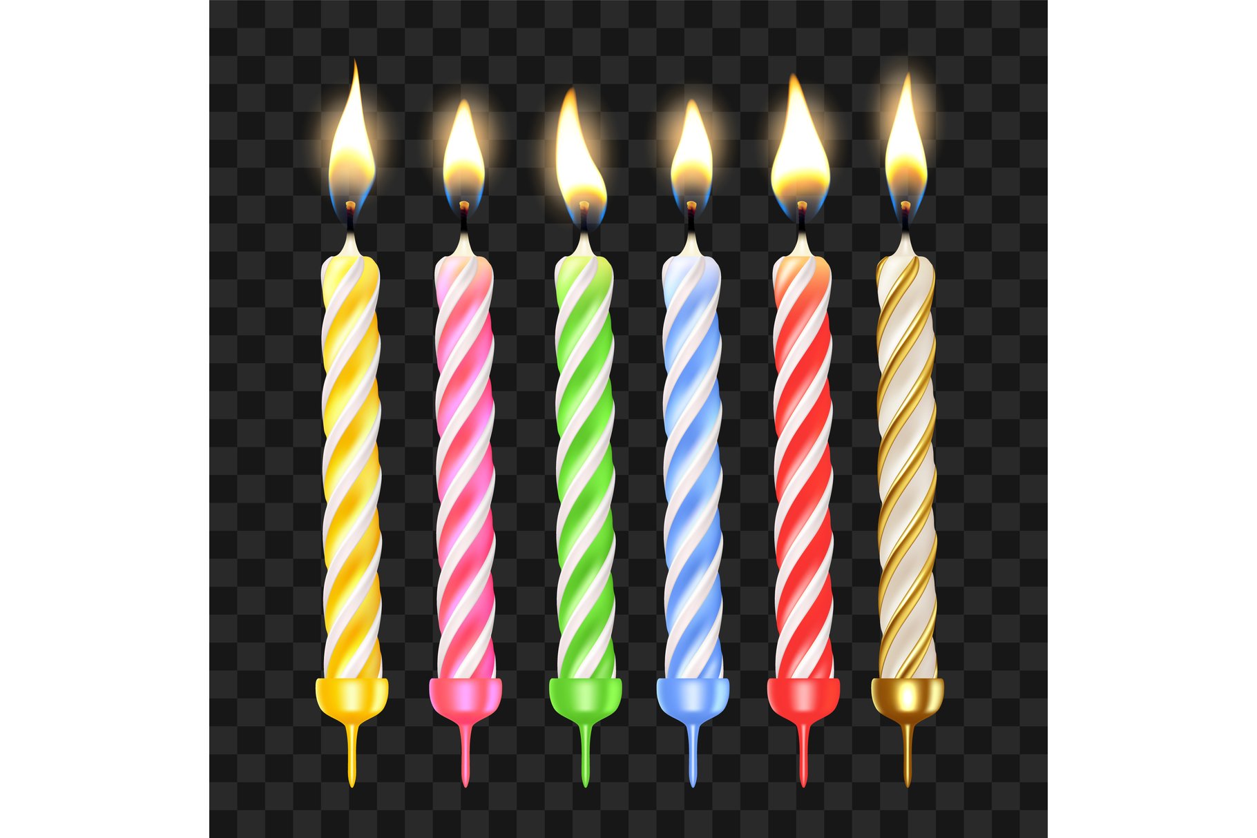 Burning Birth Cake Candles Multicolor Set Vector (2237011) Icons