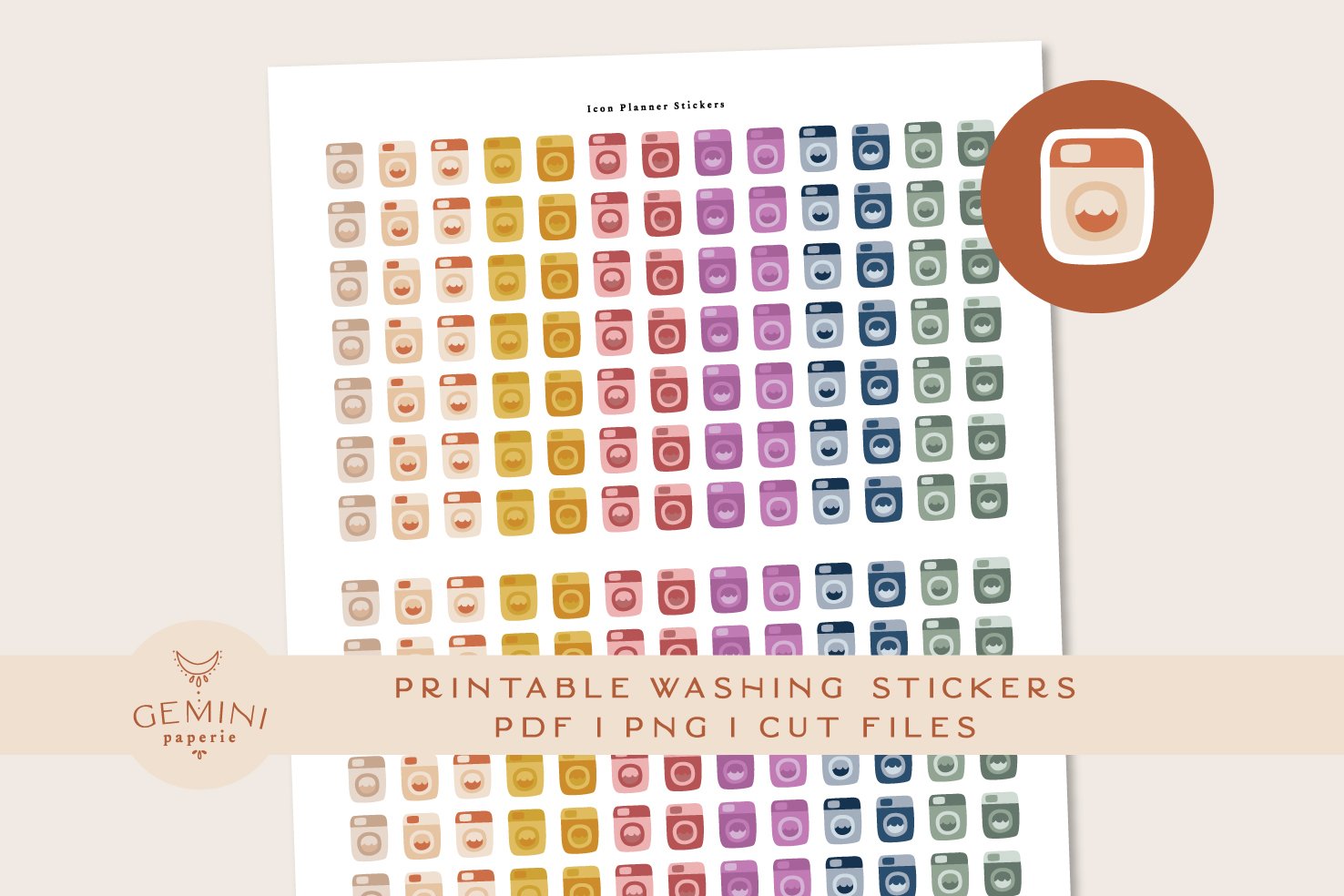 Washing Icon printable Stickers (570947) | Printables | Design Bundles