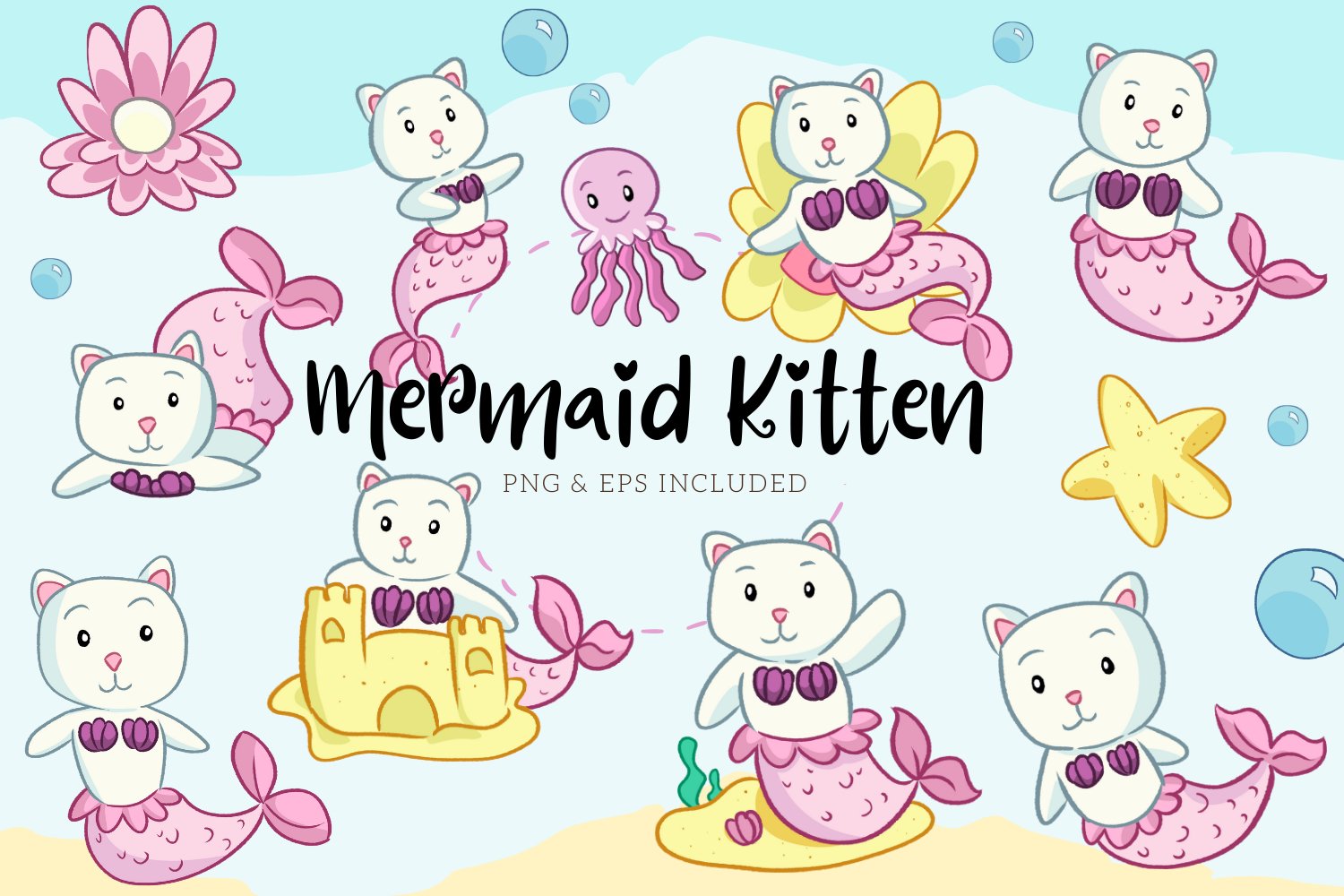 Mermaid Kitten Illustrations