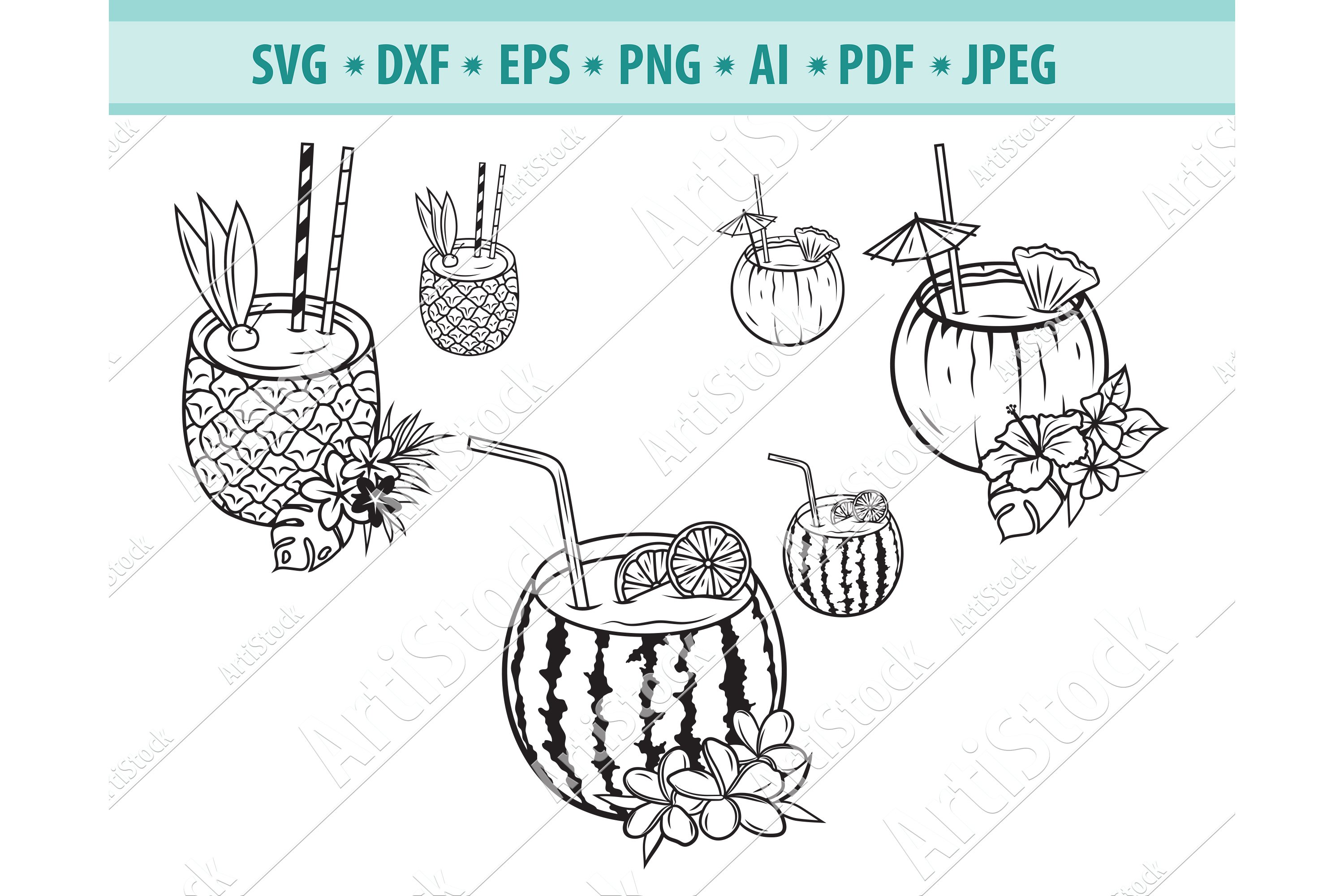 Vacation Vector Coconut svg dxf eps png jpg Tropical Clipart Drink