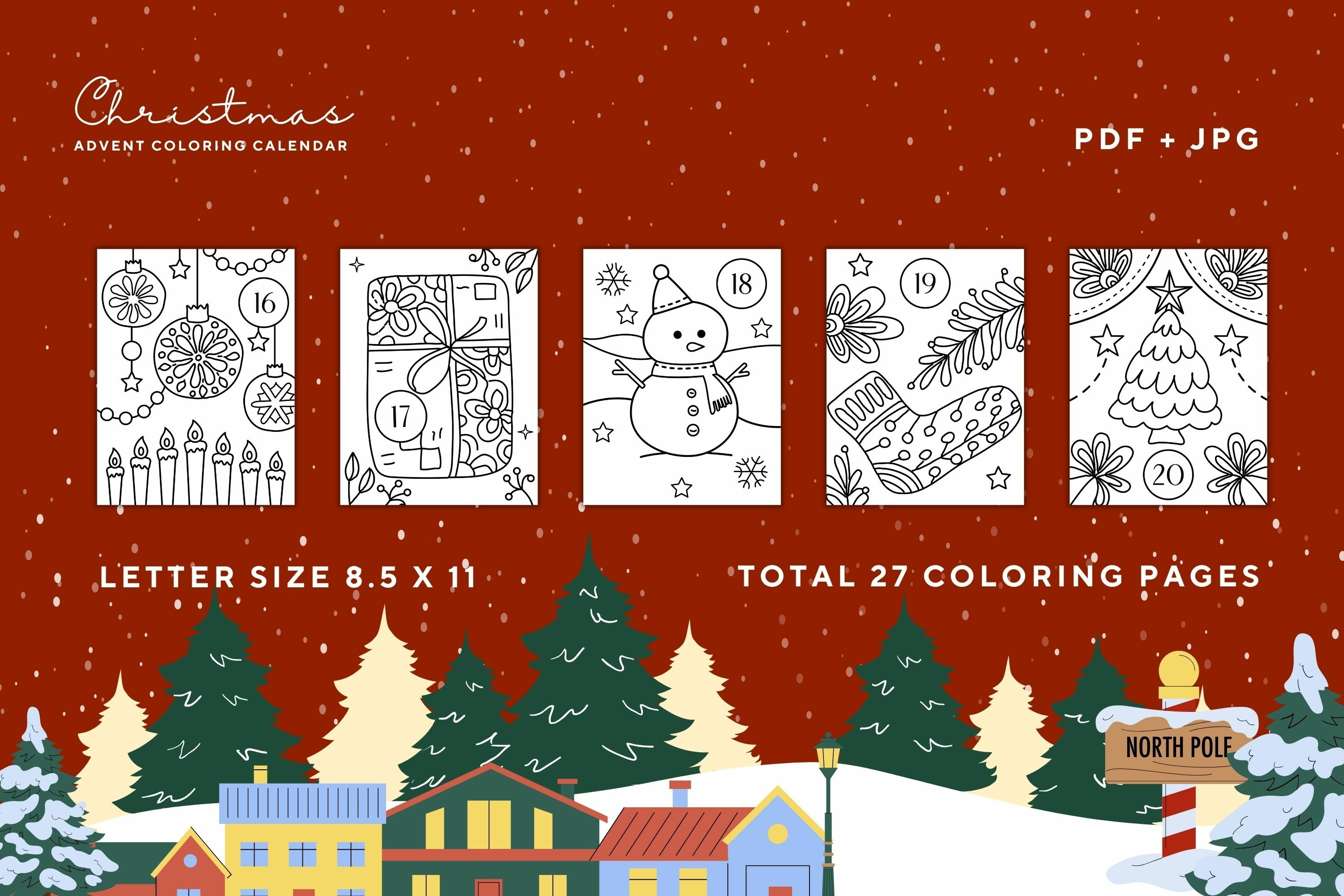 Advent Coloring Book. 25 Coloring Cards, Coloring Calendar