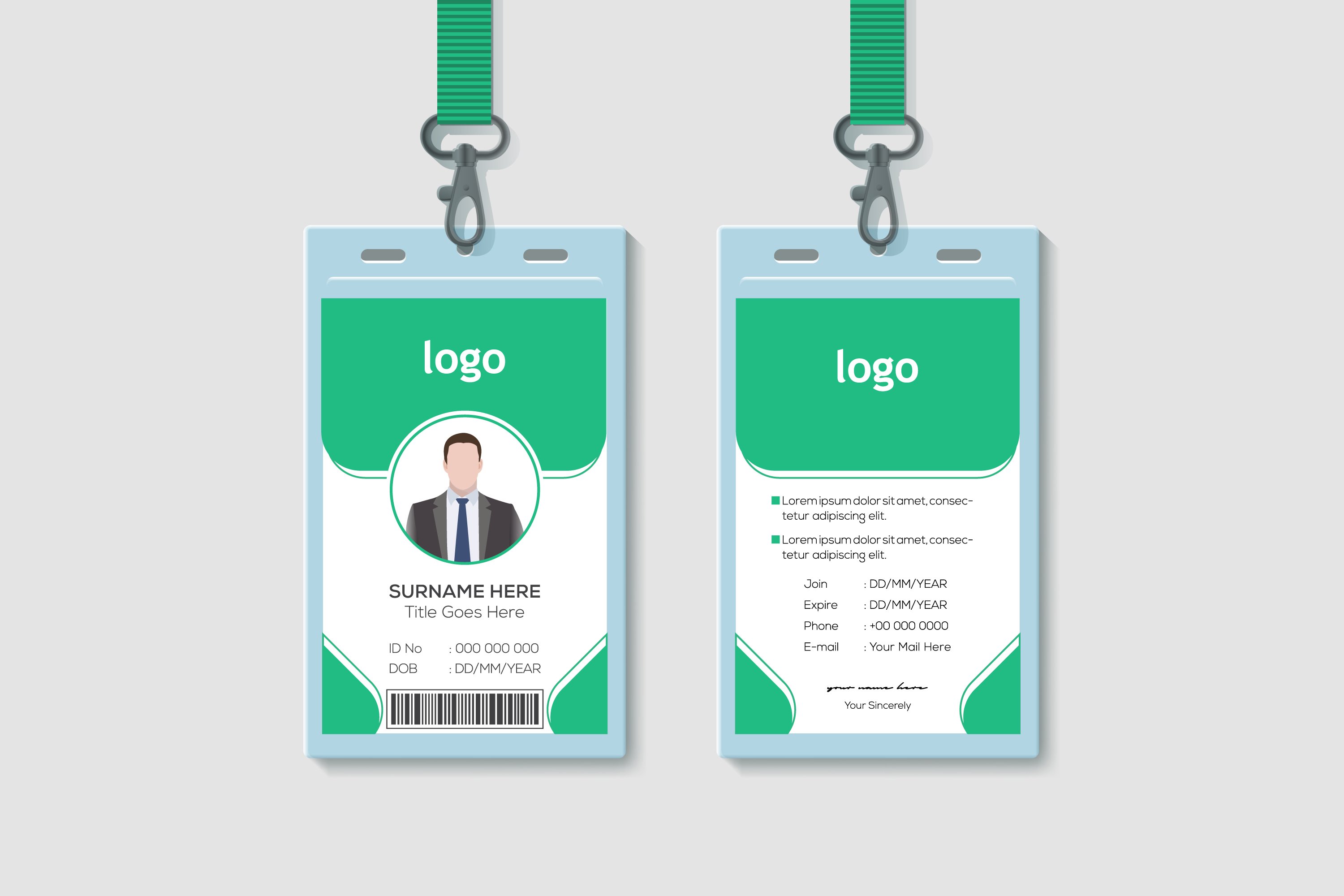 Clean and Modern Employee Green ID Card Design Template (1714546) |  Customizable Templates | Design Bundles