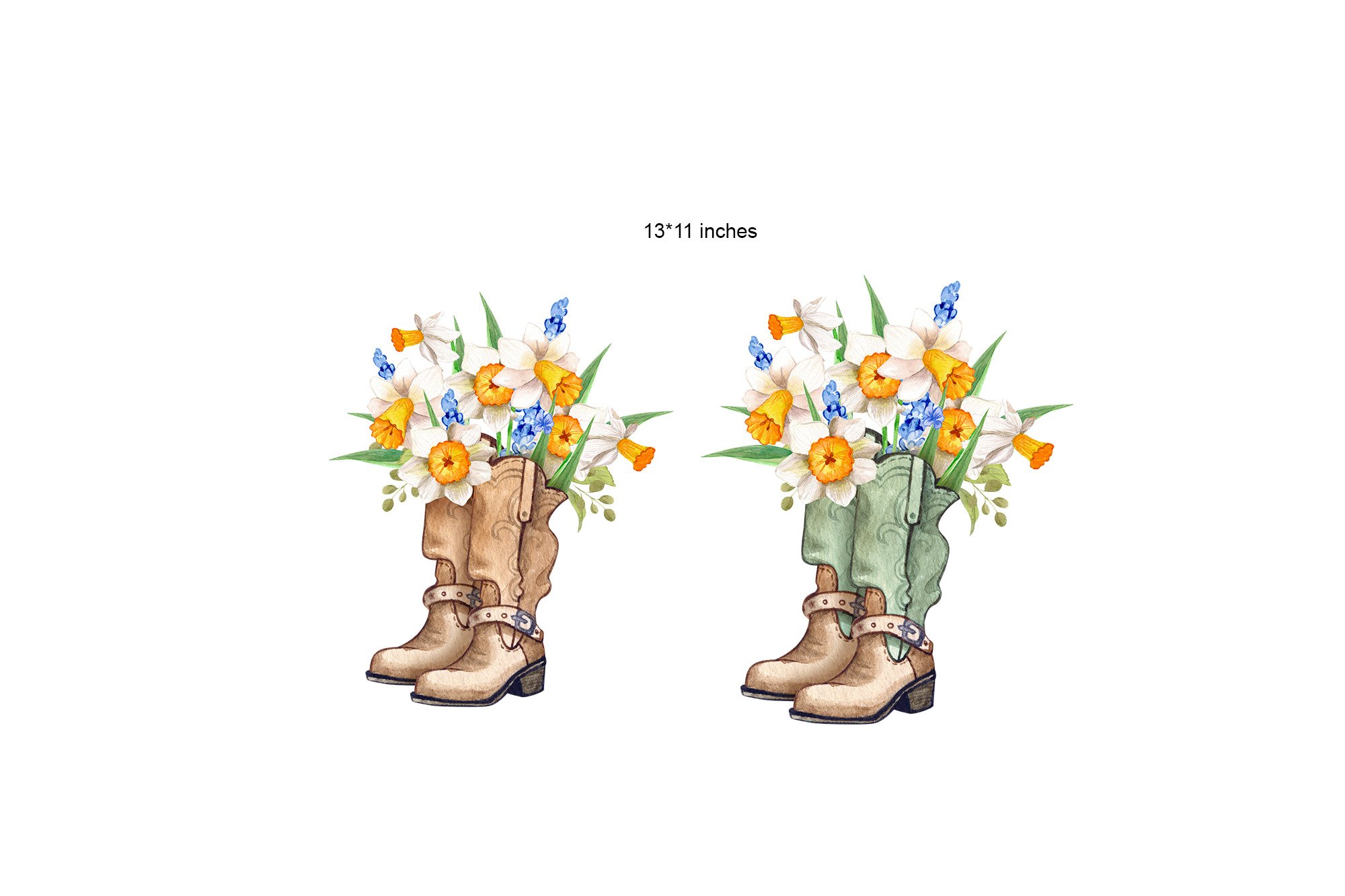Cowboy boots with spring flowers, Watercolor Cowboy Boots, image size:2000x1333