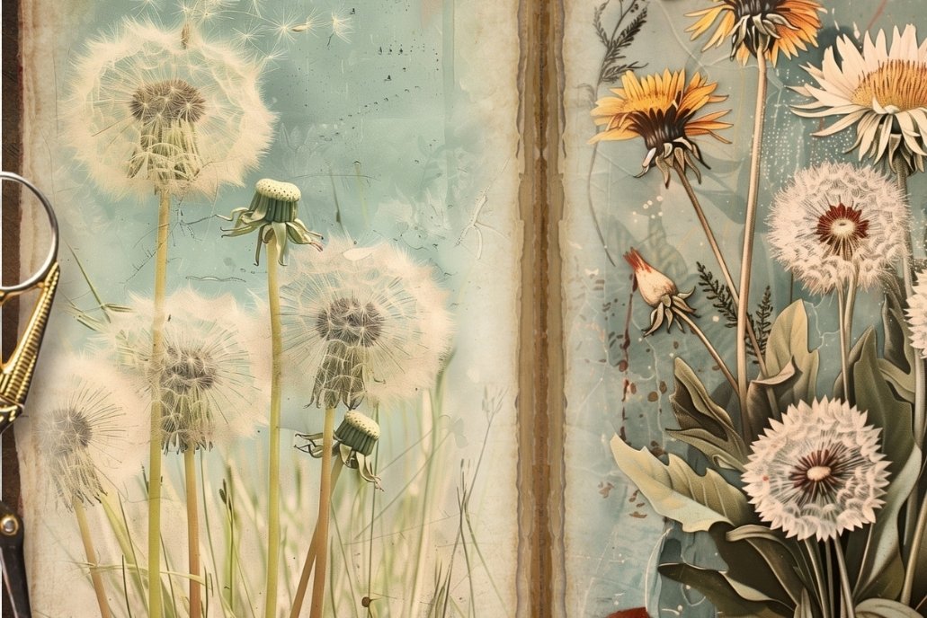 Digital Dandelion Journaling Pages, Vintage Junk Journal
