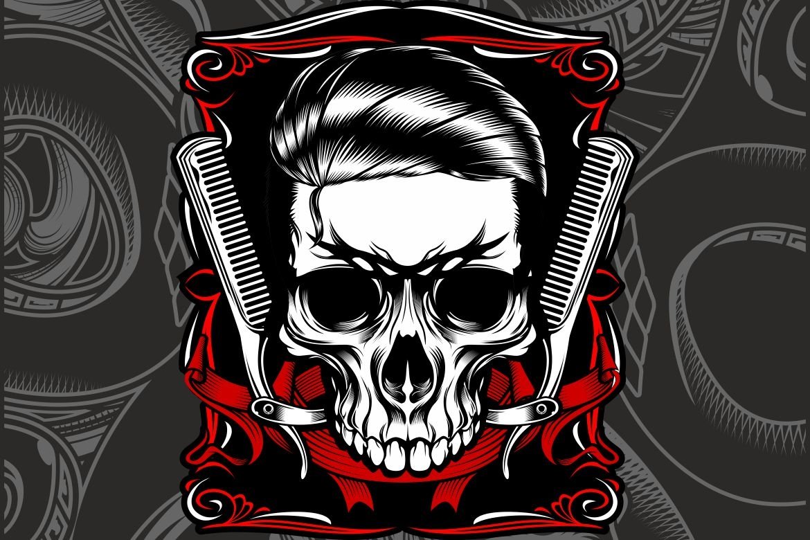 barber shop skull (586541) Illustrations Design Bundles