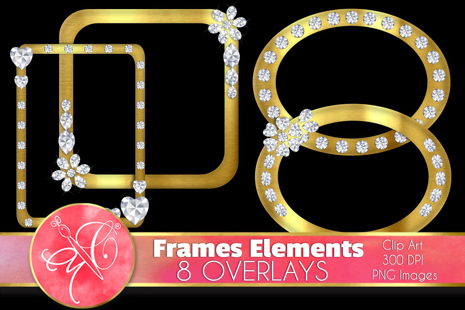 Gold and Diamonds Frames Clip Art / Scrapbook Embellishment (789217
