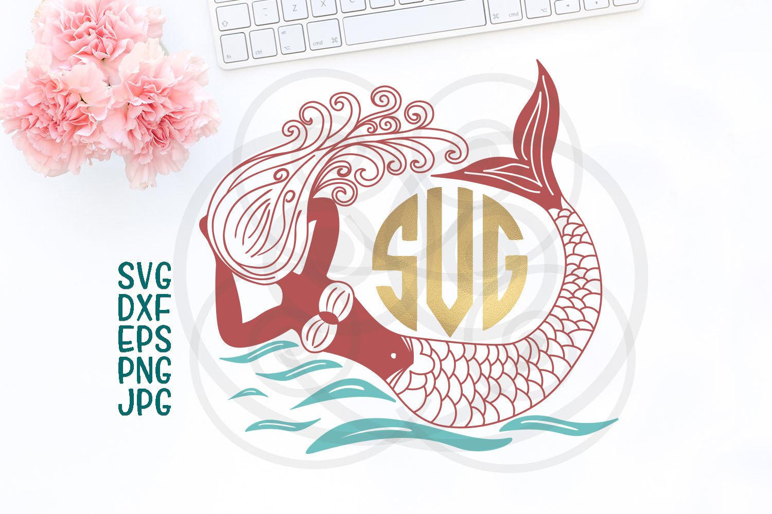 mermaid cricut file, hand drawn mermaid, ocean svg