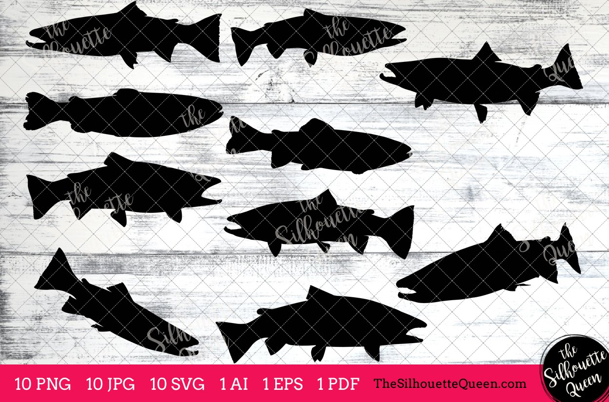 Steelhead Trout Silhouette Clipart Clip Art (AI, EPS, SVGs, JPGs, PNGs