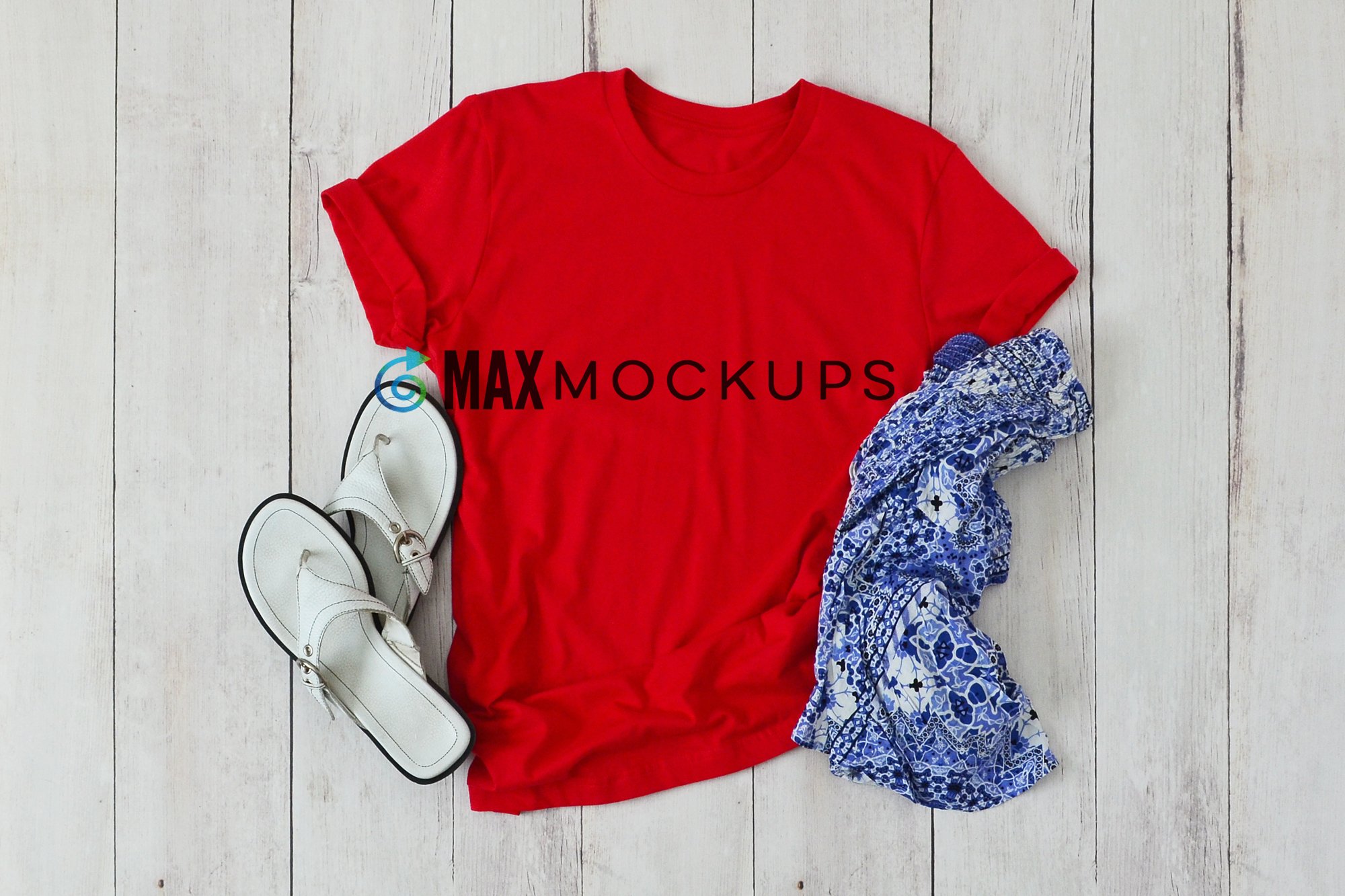 Red tshirt Mockup, summer, July 4th flatlay, stock photo