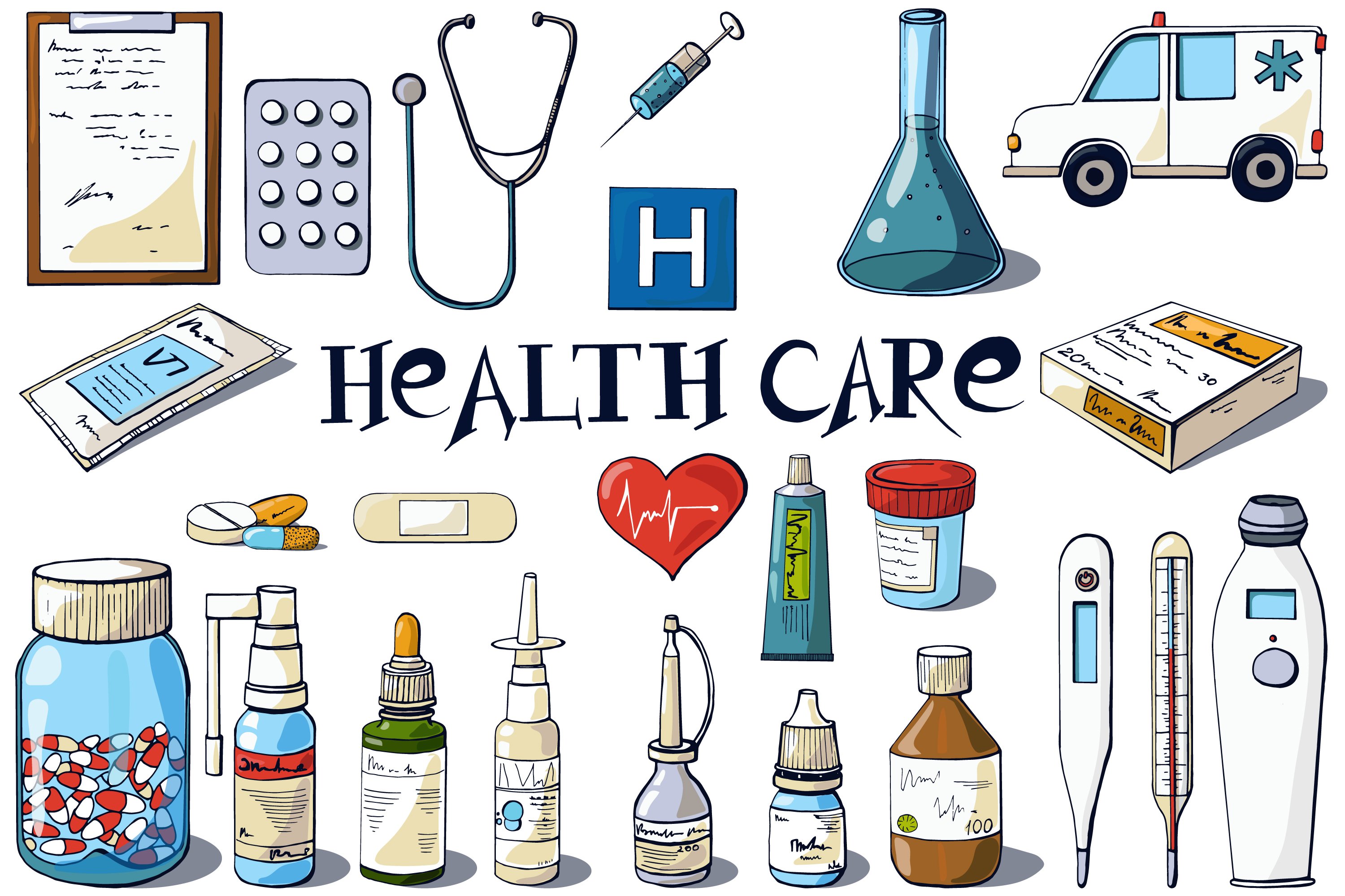 Medical Clip Art And Inscriptions (1100787) Illustrations Design Bundles