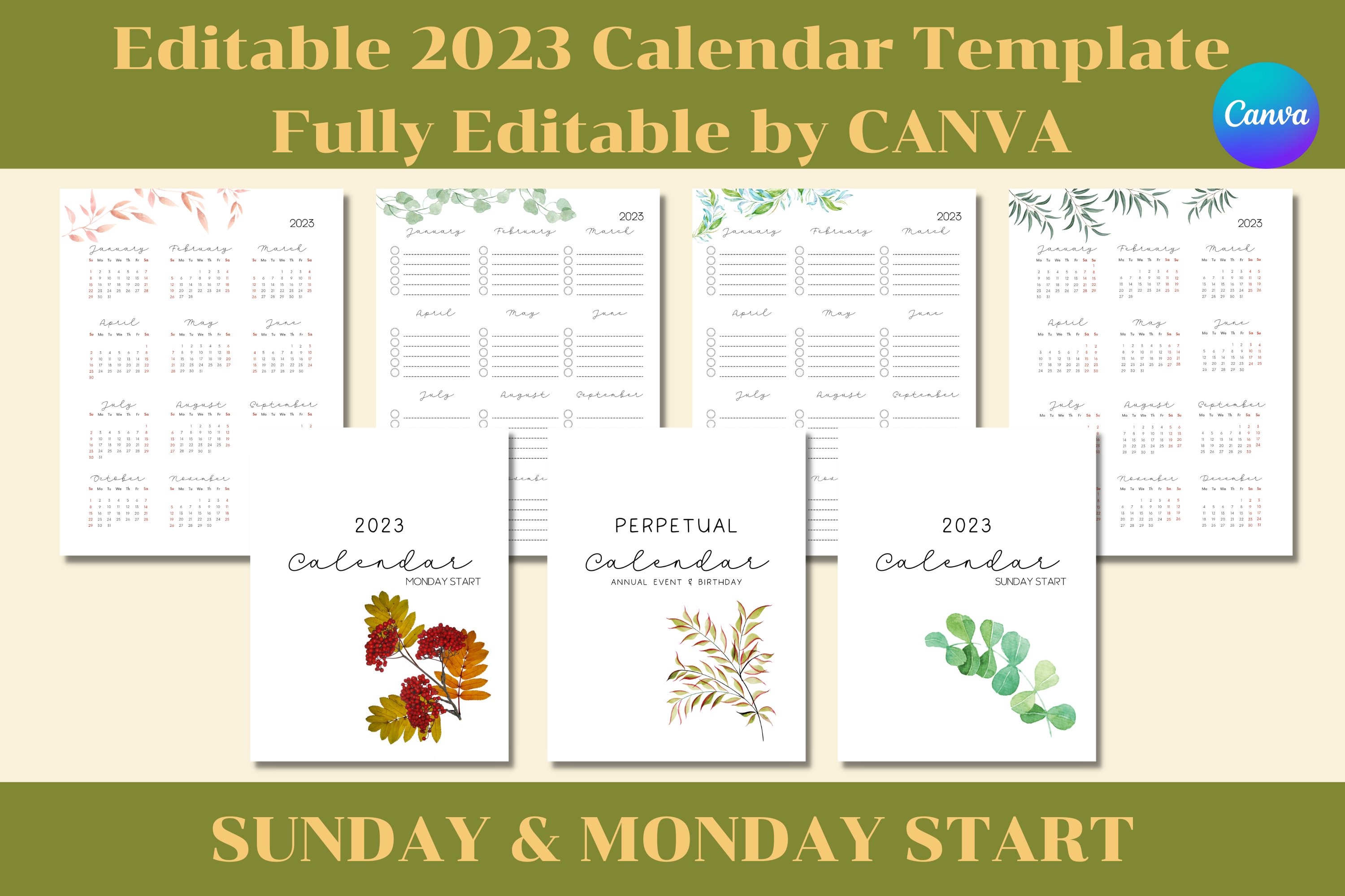 2023 Calendar Template Editable by Canva