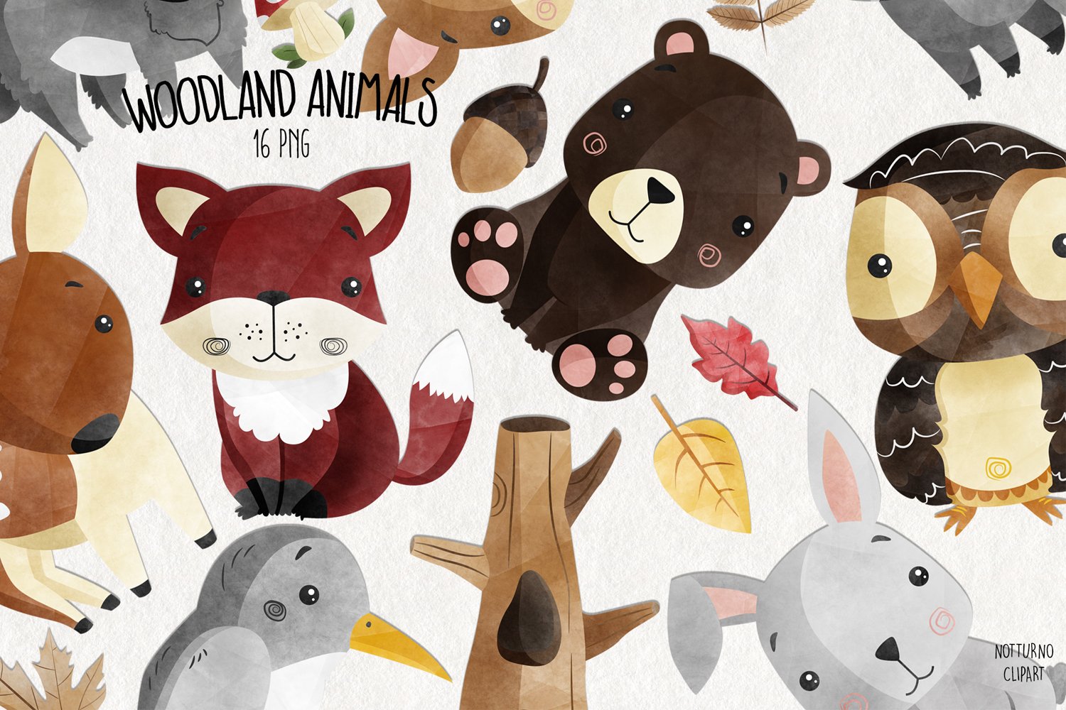 Watercolor Baby Woodland Animals Clipart | Set of 16