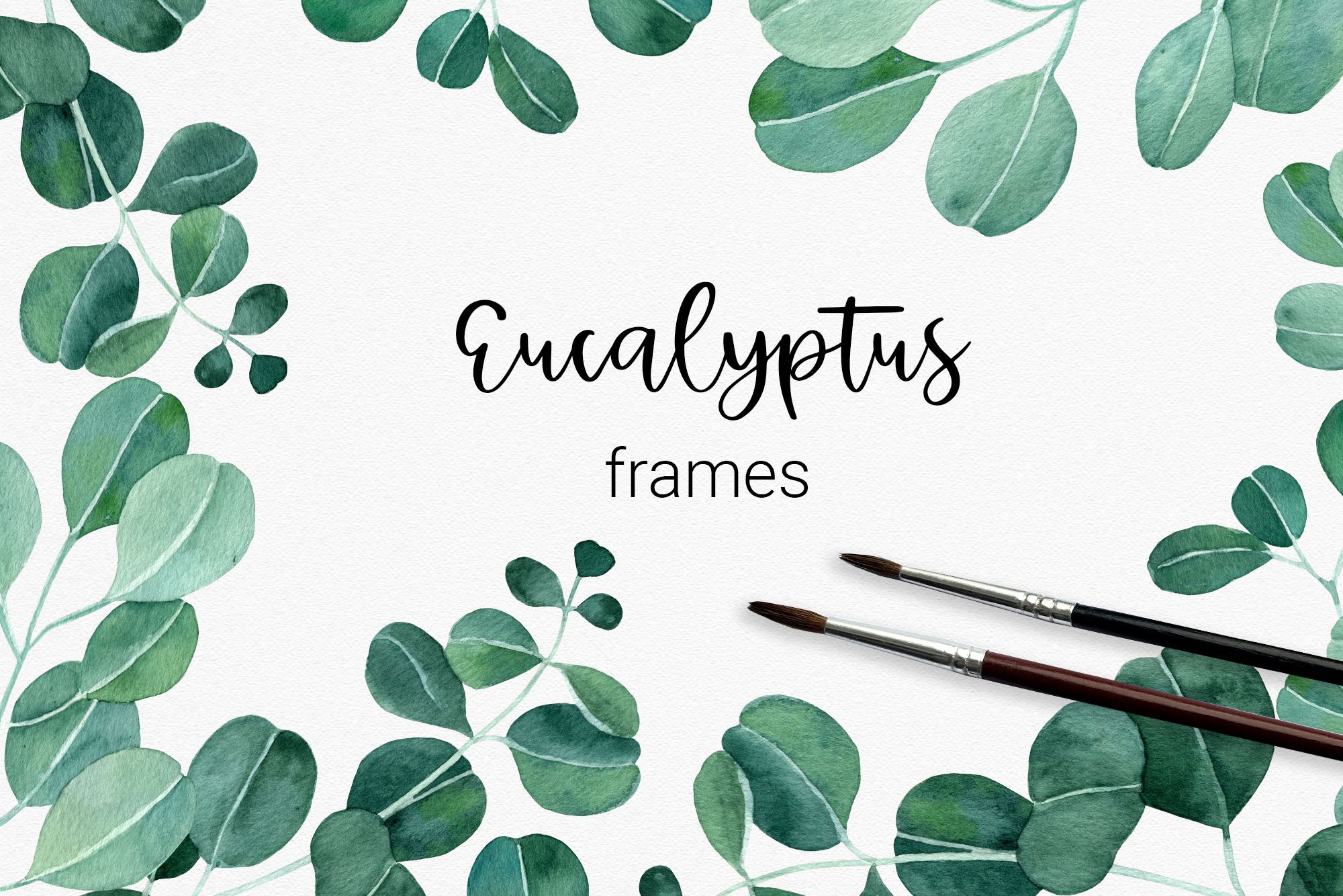 Set of Watercolor Eucalyptus frames (607313) Illustrations Design