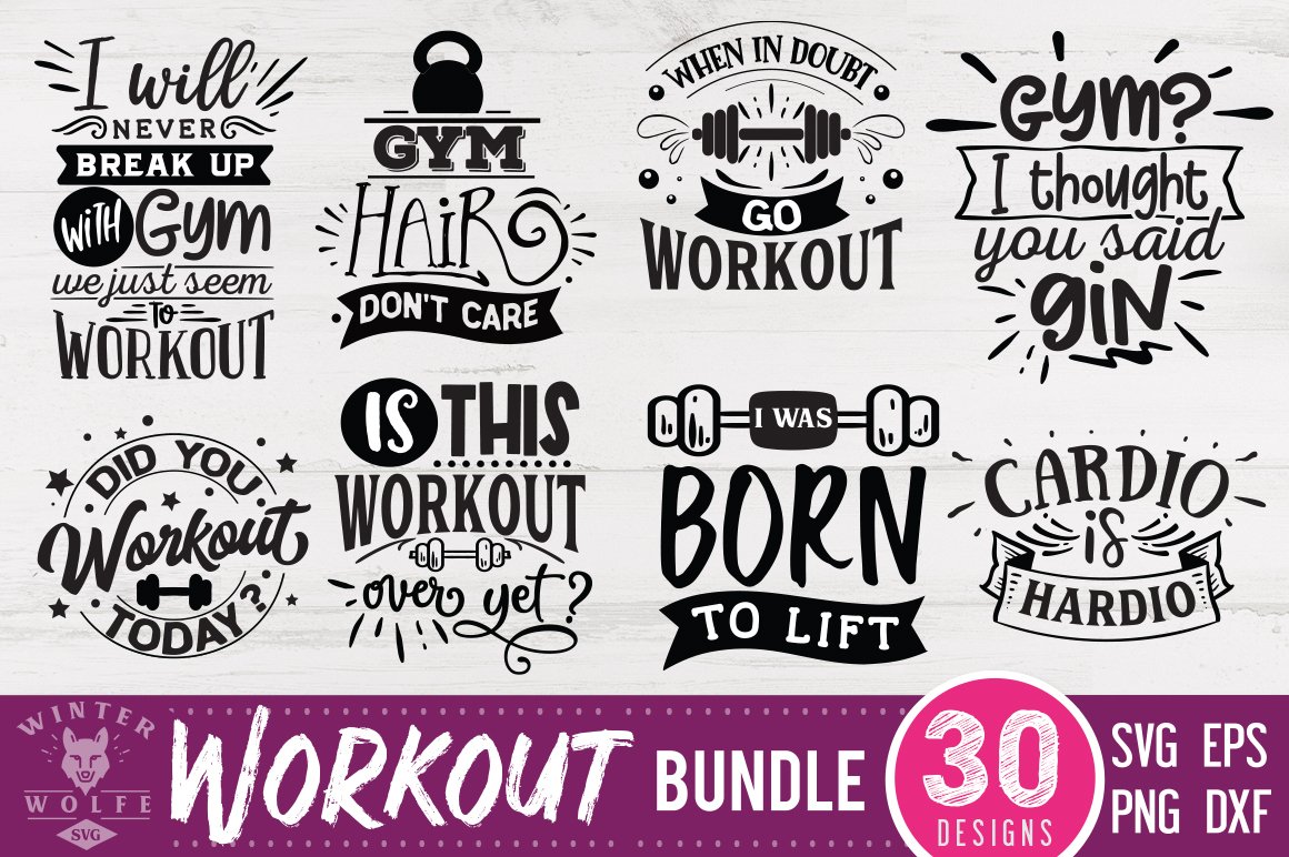 Workout bundle 30 designs SVG EPS DXF PNG (1236953) Cut Files
