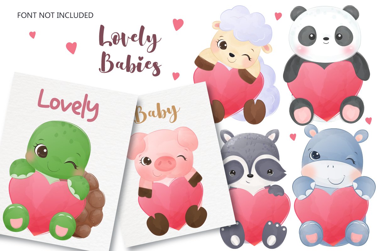 Adorable Baby Animals Clipart Set Illustrations Design Bundles