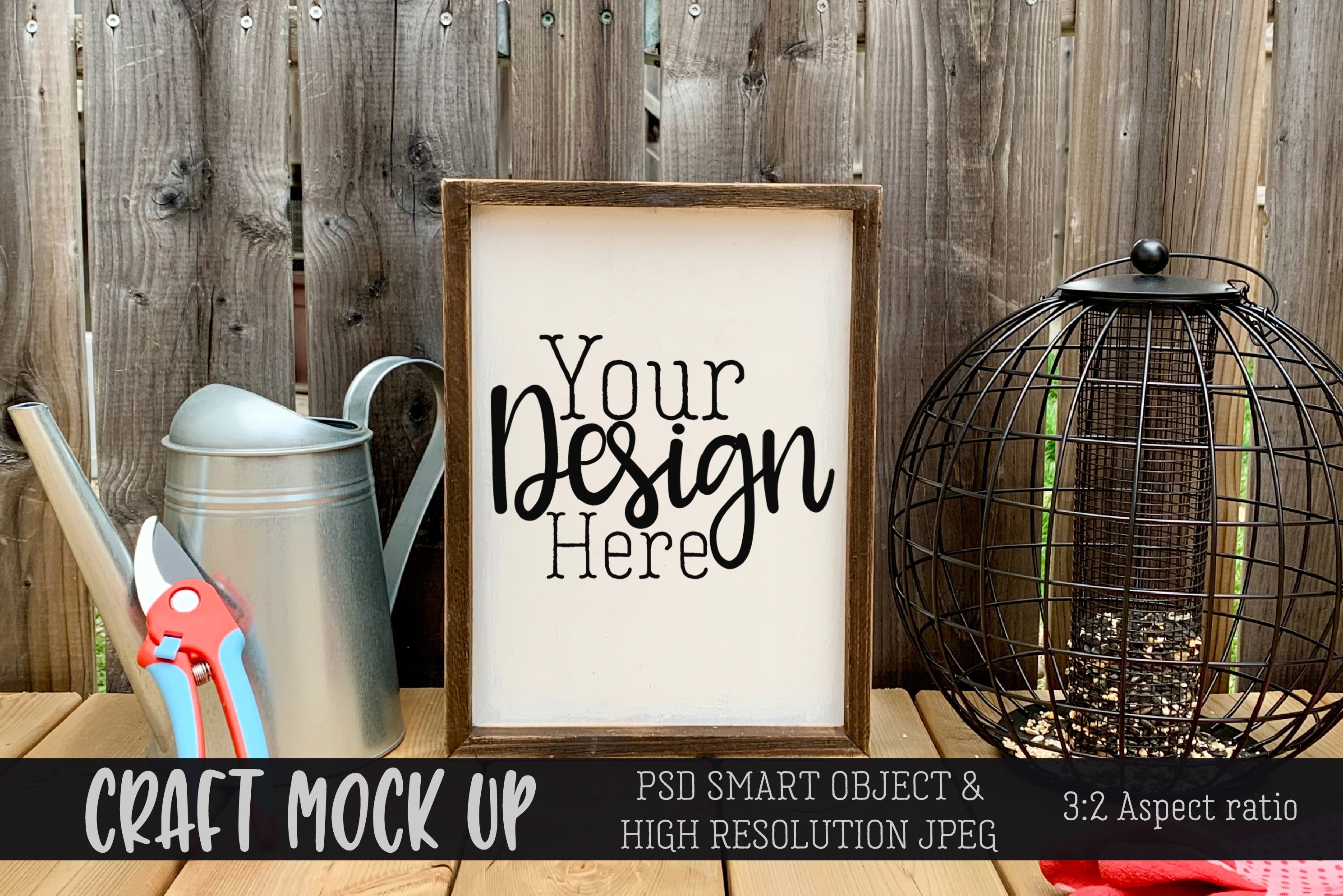 Vertical wood garden sign MOCKUP PSD &amp; JPEG